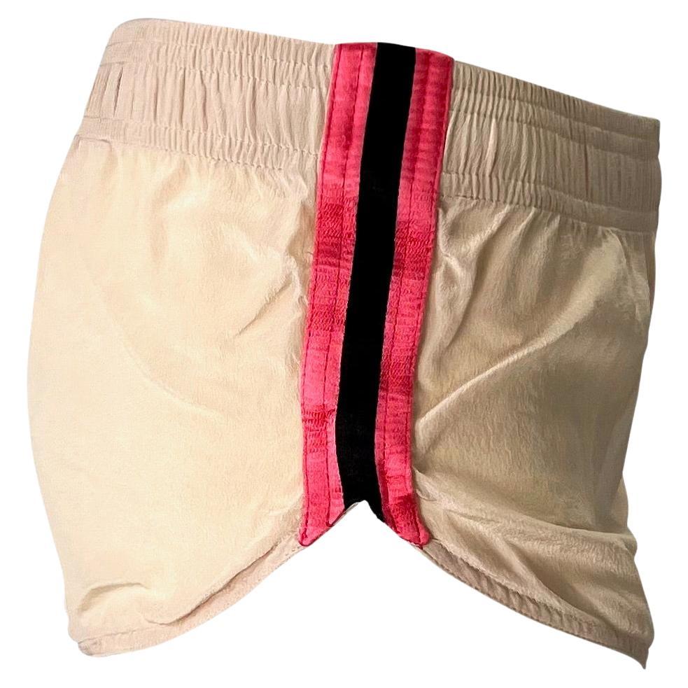 S/S 2004 Gucci by Tom Ford Runway Beige Silk Pink Stripe Mini Shorts For Sale 1