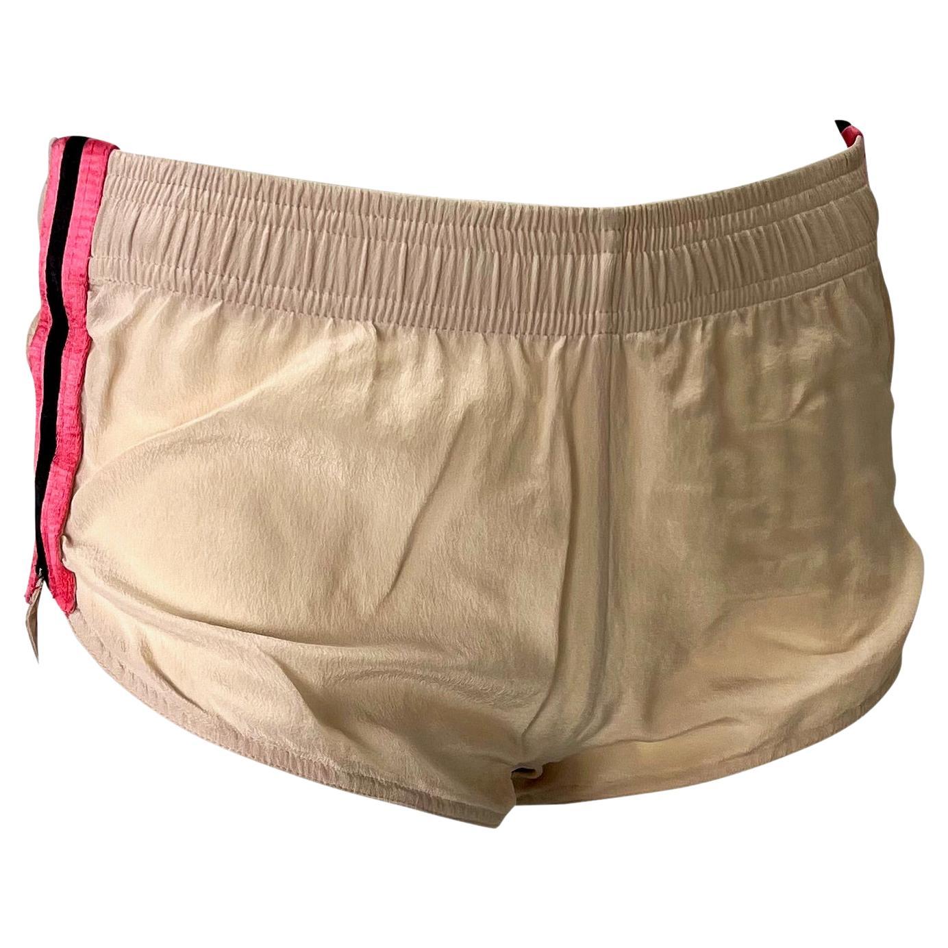 S/S 2004 Gucci by Tom Ford Runway Beige Silk Pink Stripe Mini Shorts For Sale 2