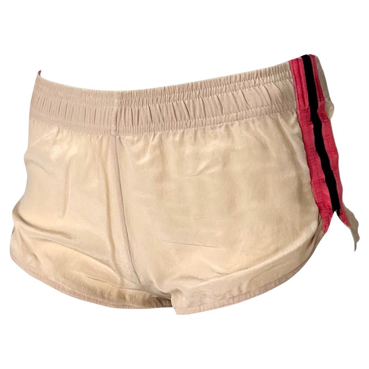 S/S 2004 Gucci by Tom Ford Runway Beige Silk Pink Stripe Mini Shorts For Sale