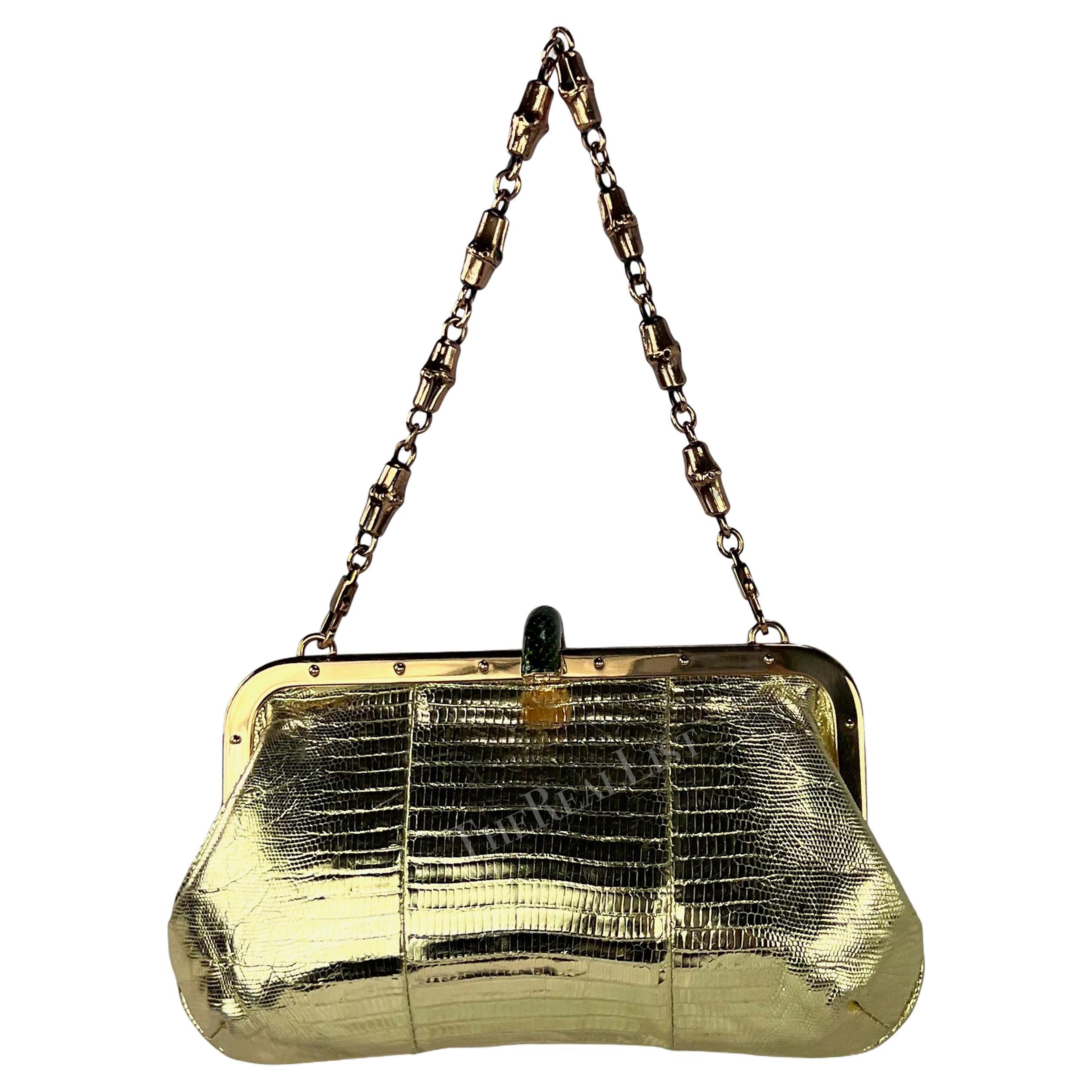 S/S 2004 Gucci by Tom Ford Runway Gold Lizard Skin Snake Convertible Bag  6