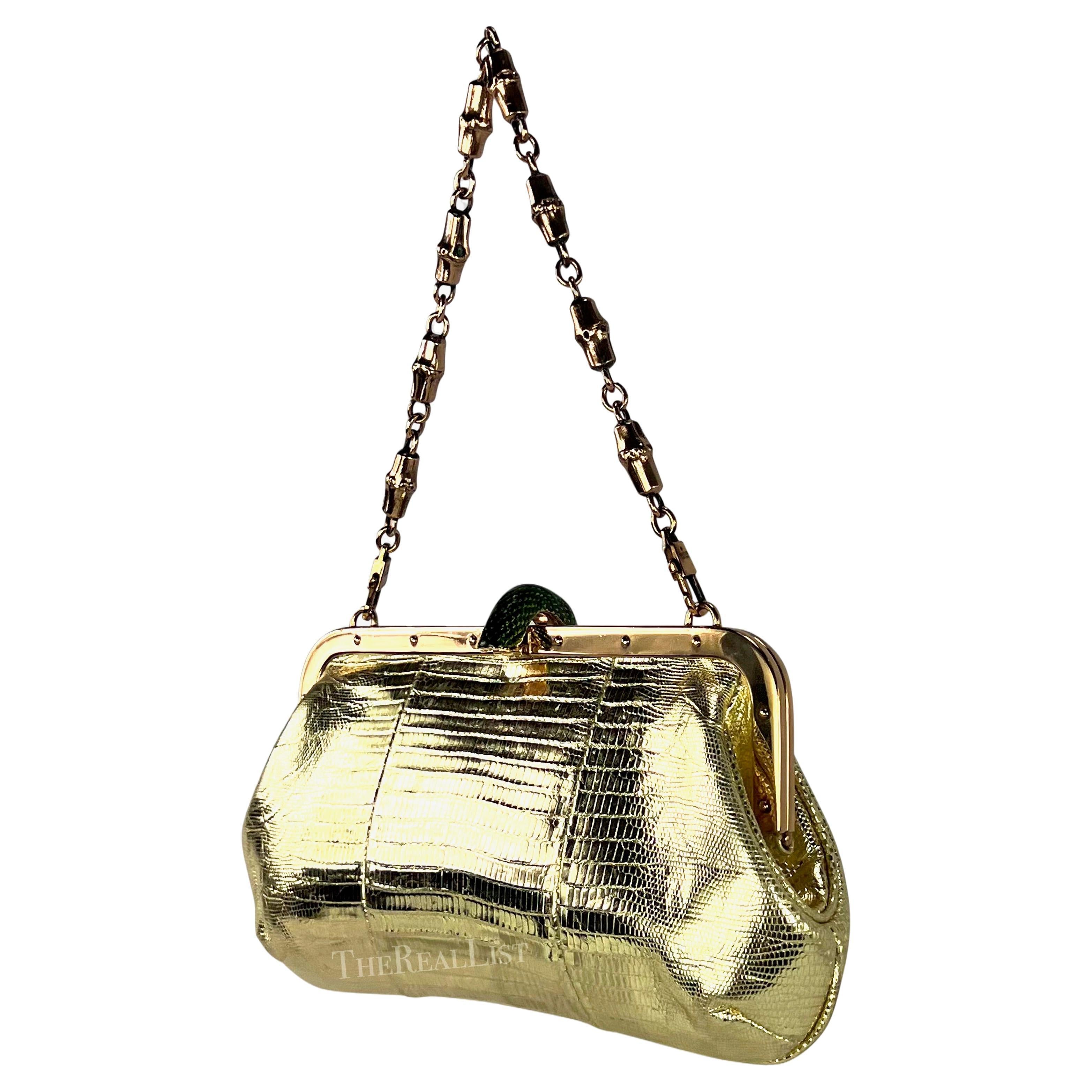 S/S 2004 Gucci by Tom Ford Runway Gold Lizard Skin Snake Convertible Bag  7