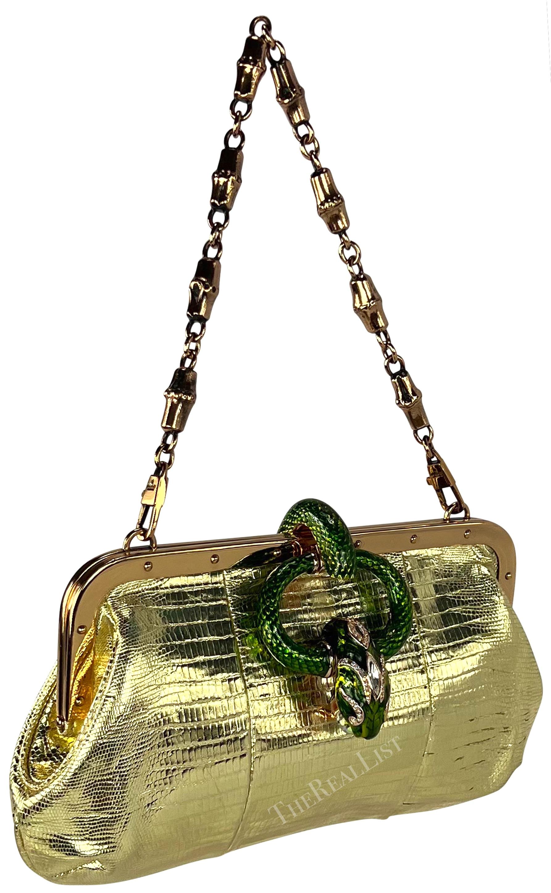 S/S 2004 Gucci by Tom Ford Runway Gold Lizard Skin Snake Convertible Bag  10