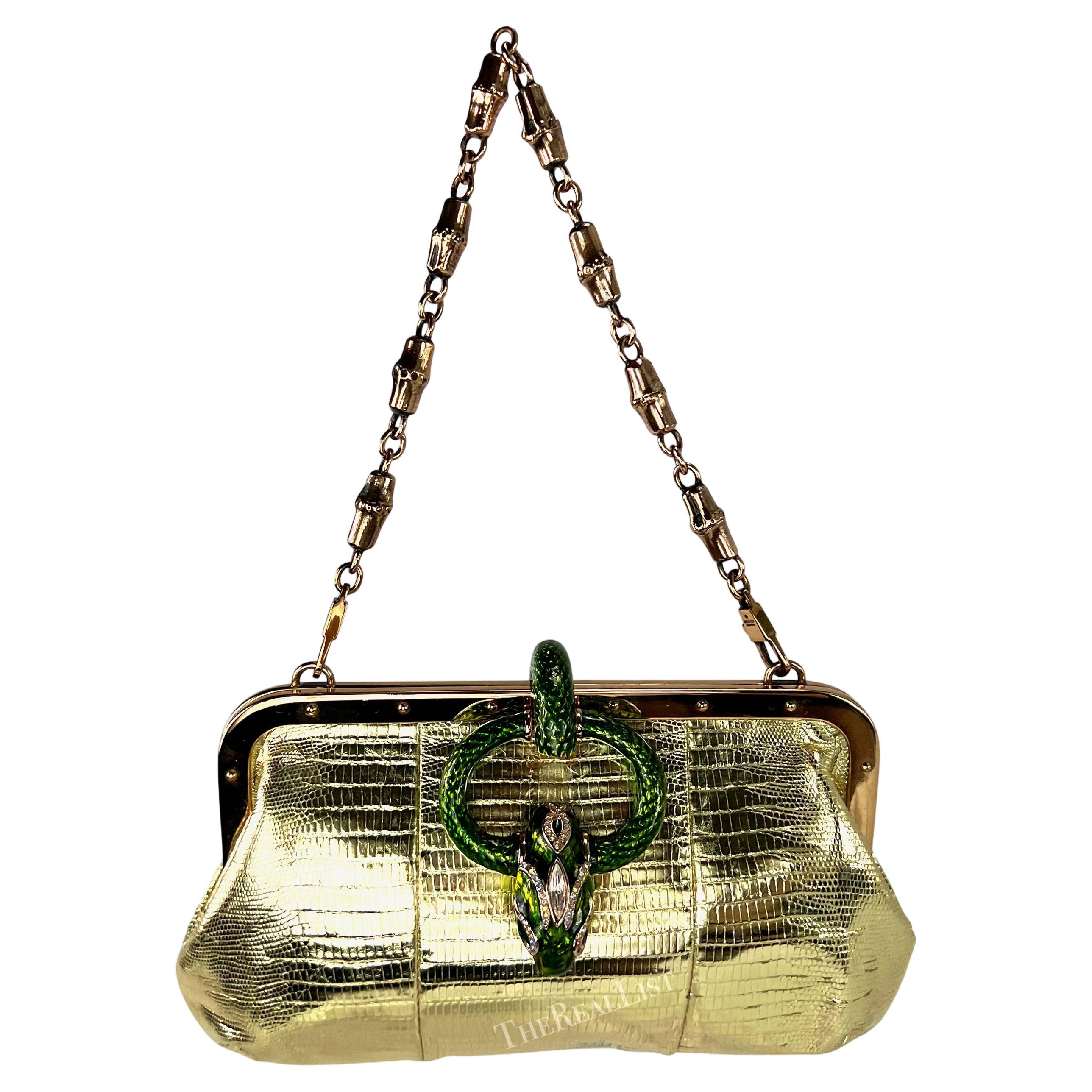 S/S 2004 Gucci by Tom Ford Runway Gold Lizard Skin Snake Convertible Bag  11