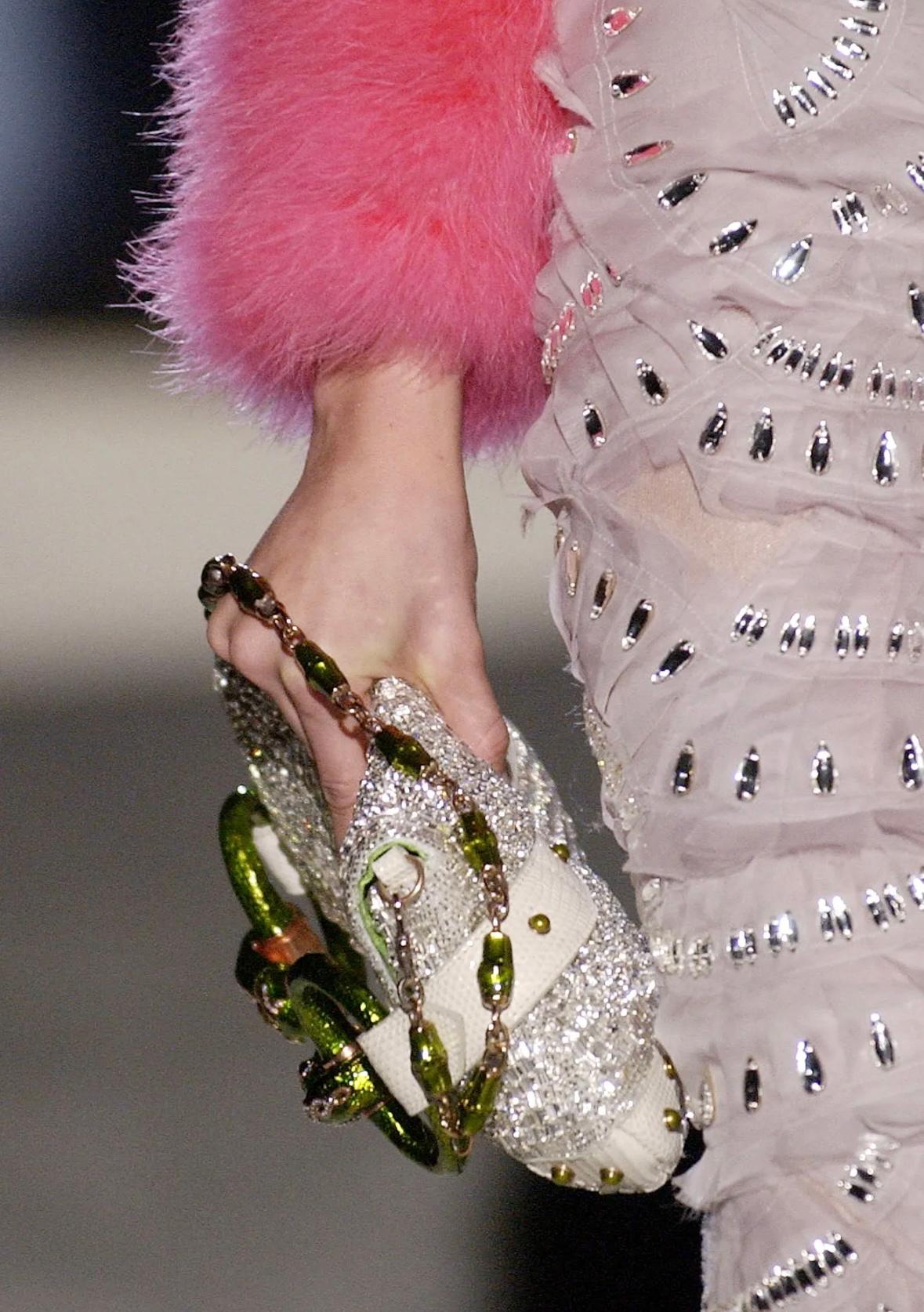 S/S 2004 Gucci by Tom Ford Runway Pale Pink Fan Pleated Silk Rhinestone Skirt Marrón en venta