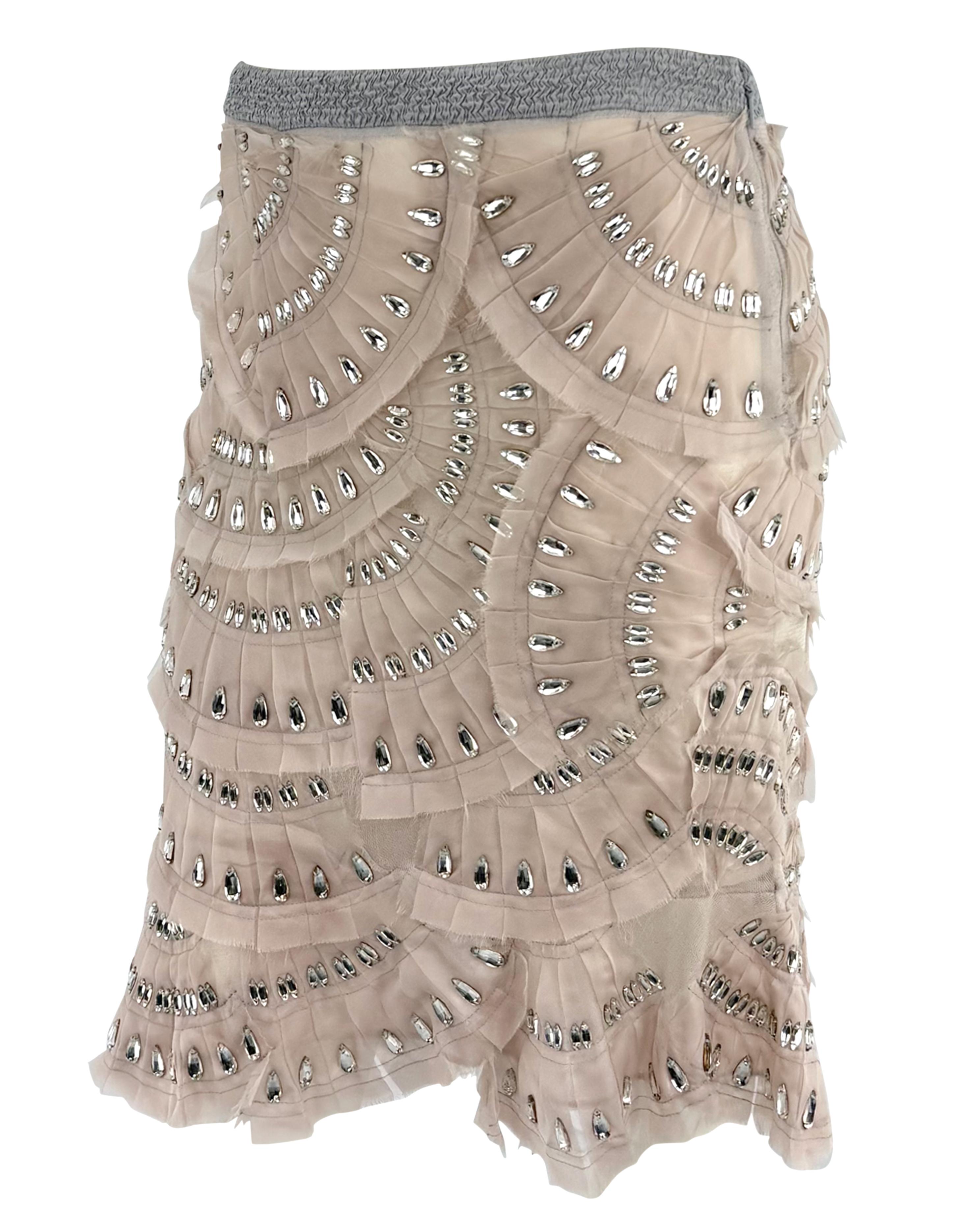 S/S 2004 Gucci by Tom Ford Runway Pale Pink Fan Pleated Silk Rhinestone Skirt en Excelente estado para la venta en West Hollywood, CA