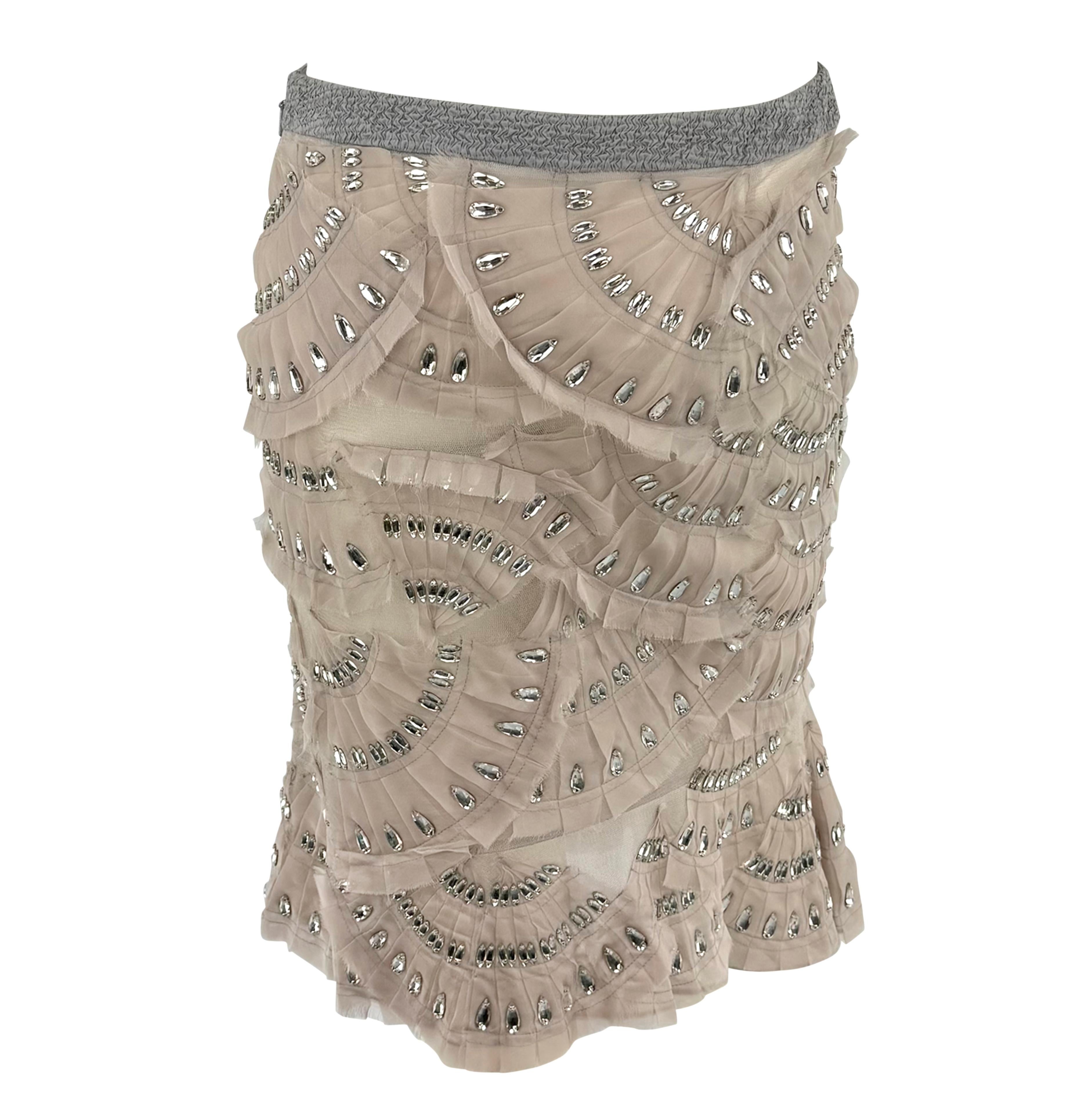 S/S 2004 Gucci by Tom Ford Runway Pale Pink Fan Pleated Silk Rhinestone Skirt en venta 1