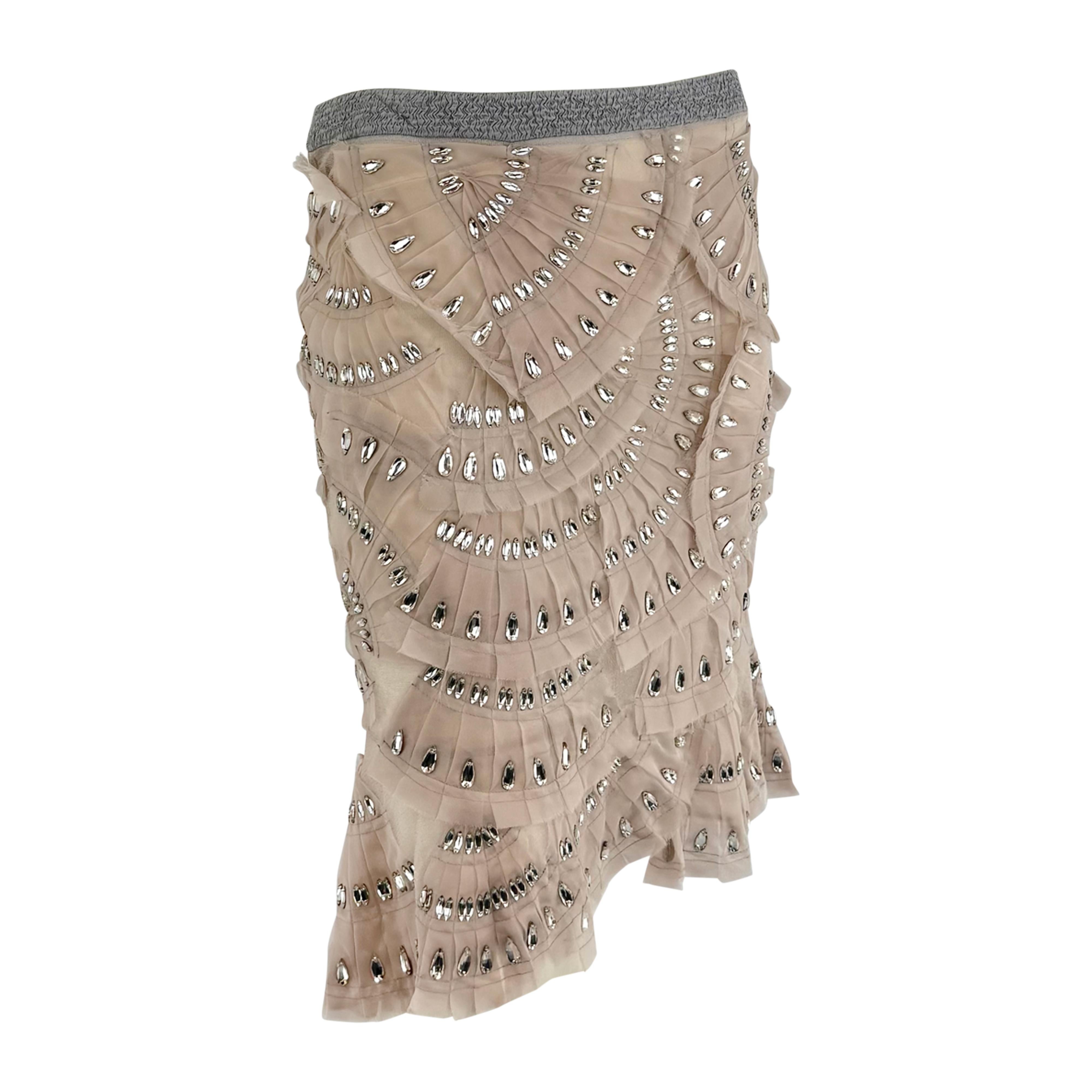 S/S 2004 Gucci by Tom Ford Runway Pale Pink Fan Pleated Silk Rhinestone Skirt en venta 3