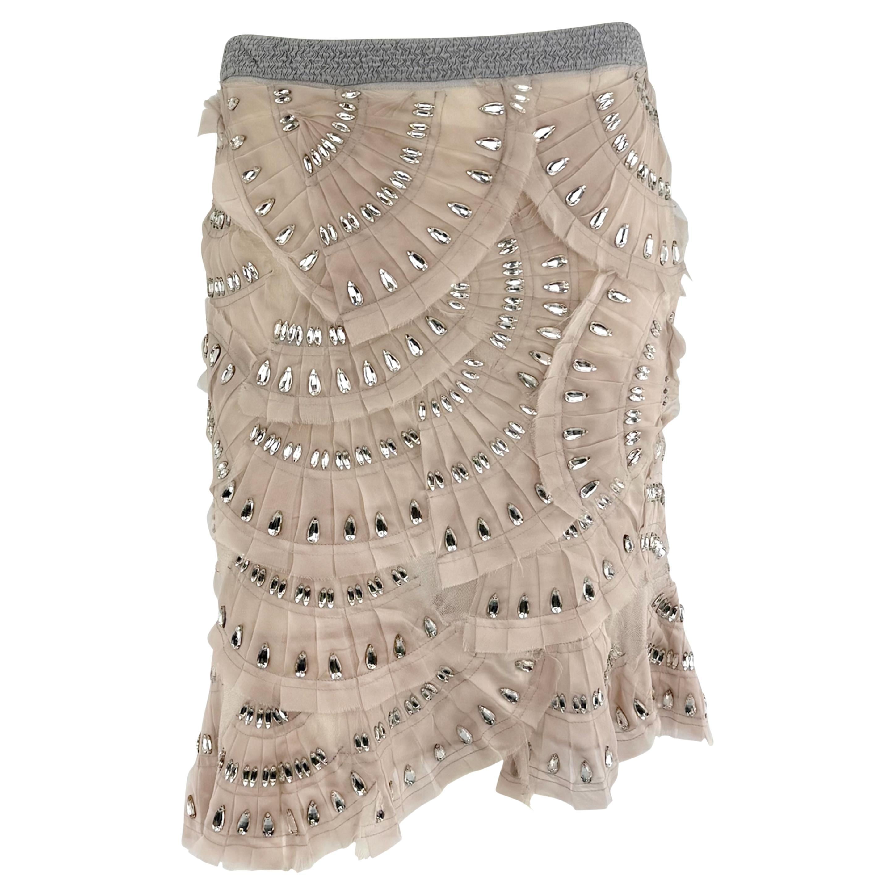 S/S 2004 Gucci by Tom Ford Runway Pale Pink Fan Pleated Silk Rhinestone Skirt