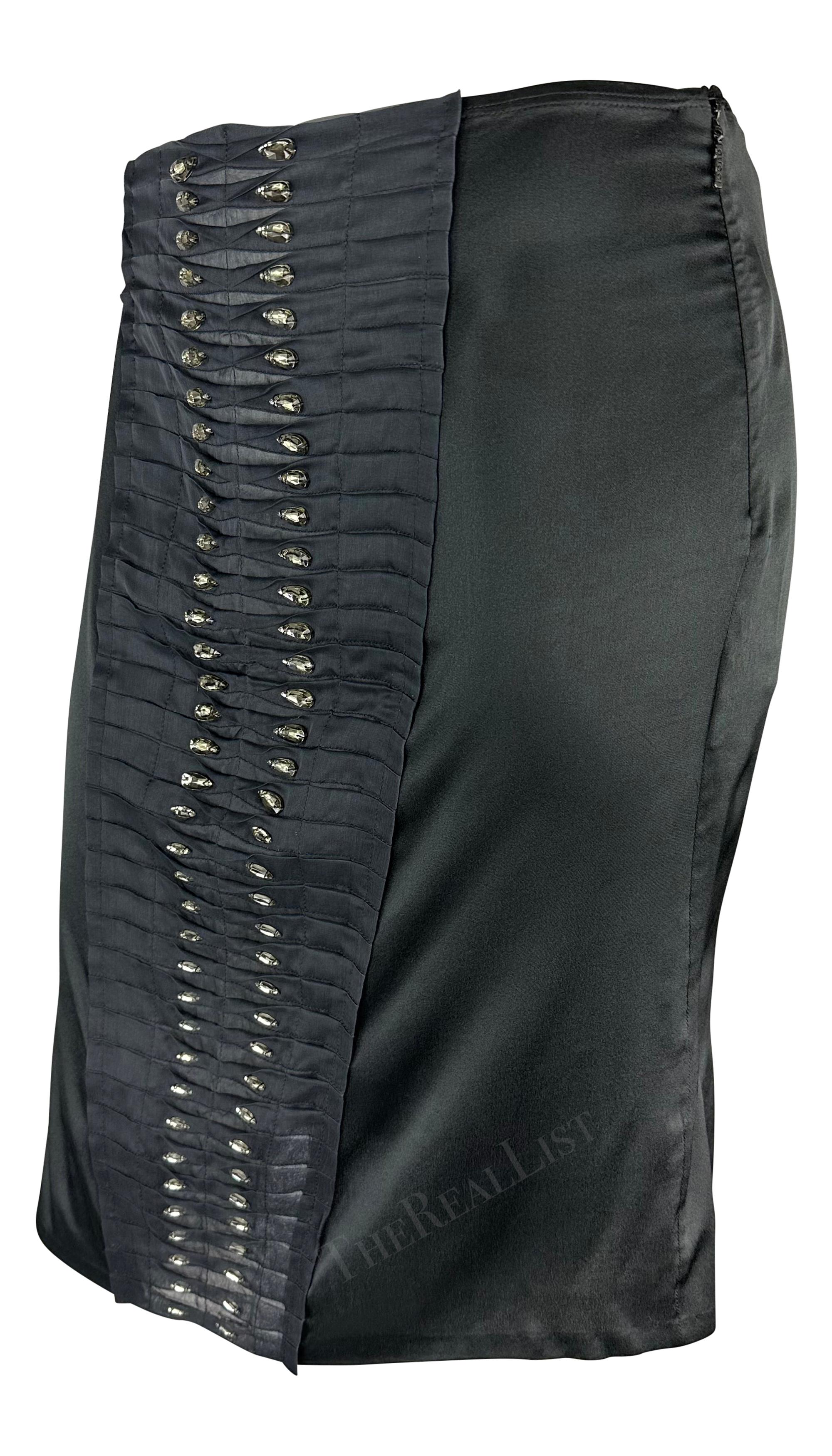 S/S 2004 Gucci by Tom Ford Runway Rhinestone Black Silk Pleated Bodycon Skirt 6