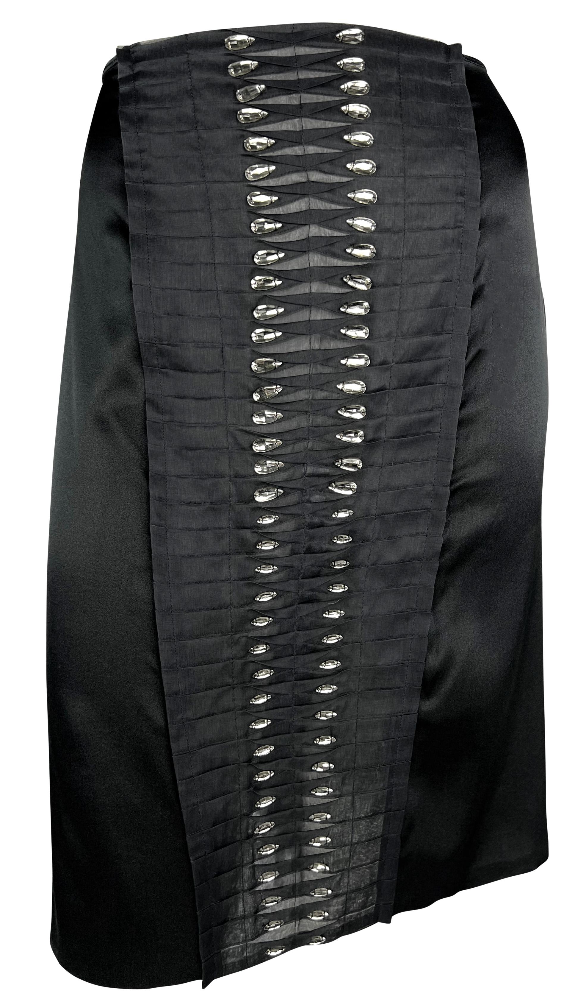 S/S 2004 Gucci by Tom Ford Runway Rhinestone Black Silk Pleated Bodycon Skirt For Sale 6