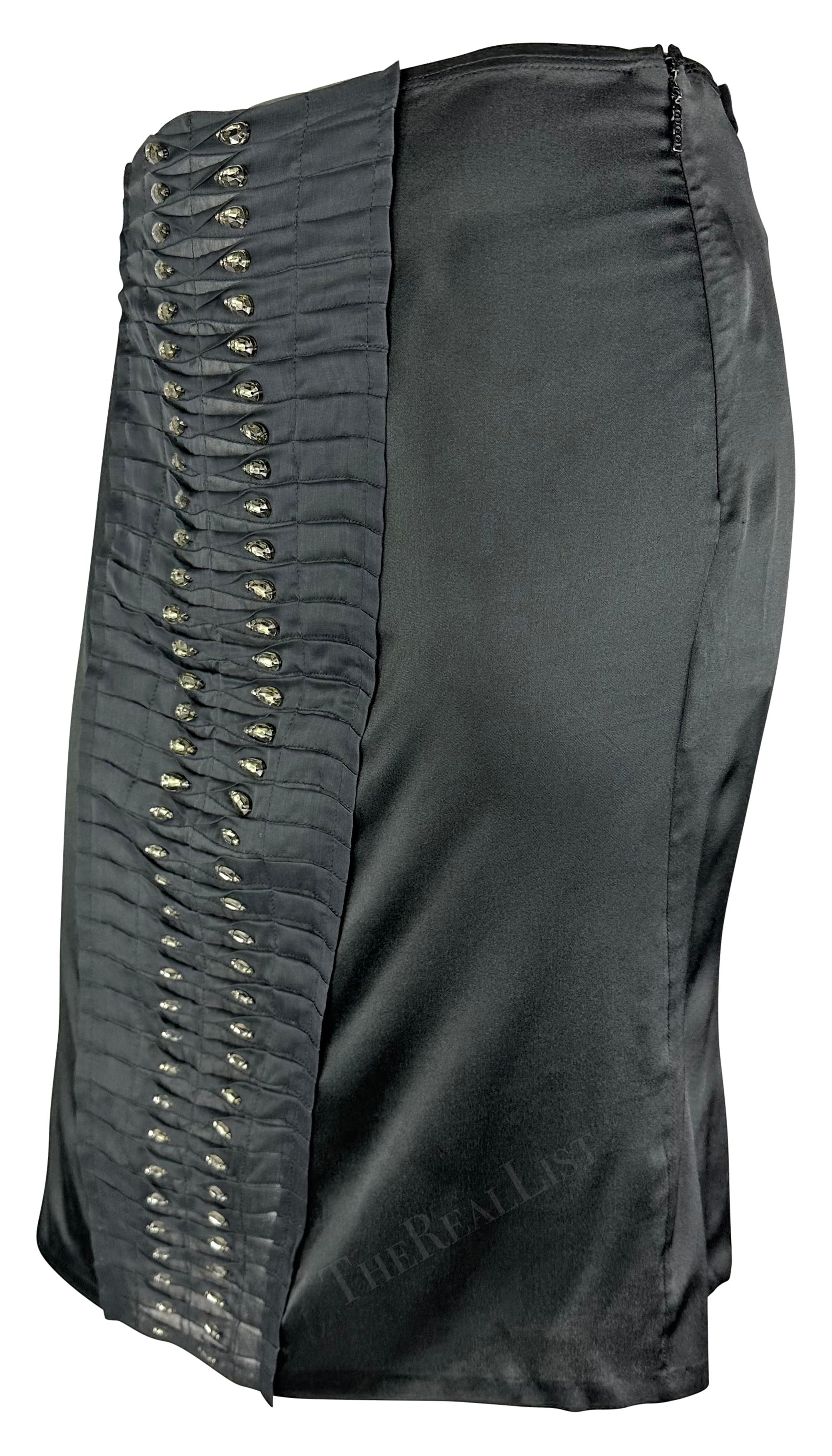 S/S 2004 Gucci by Tom Ford Runway Rhinestone Black Silk Pleated Bodycon Skirt 7