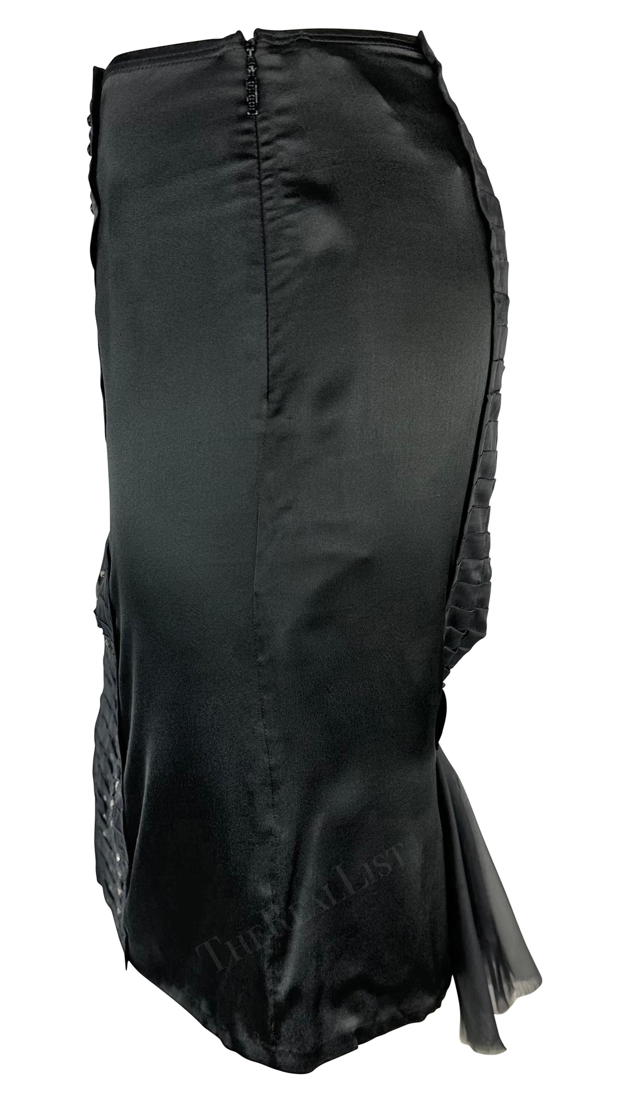 S/S 2004 Gucci by Tom Ford Runway Rhinestone Black Silk Pleated Bodycon Skirt 8