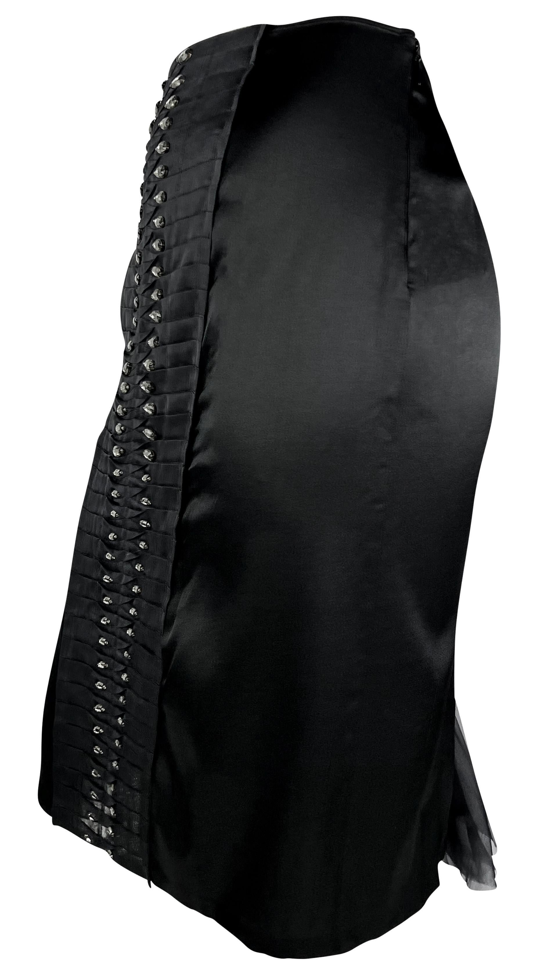 S/S 2004 Gucci by Tom Ford Runway Rhinestone Black Silk Pleated Bodycon Skirt For Sale 9