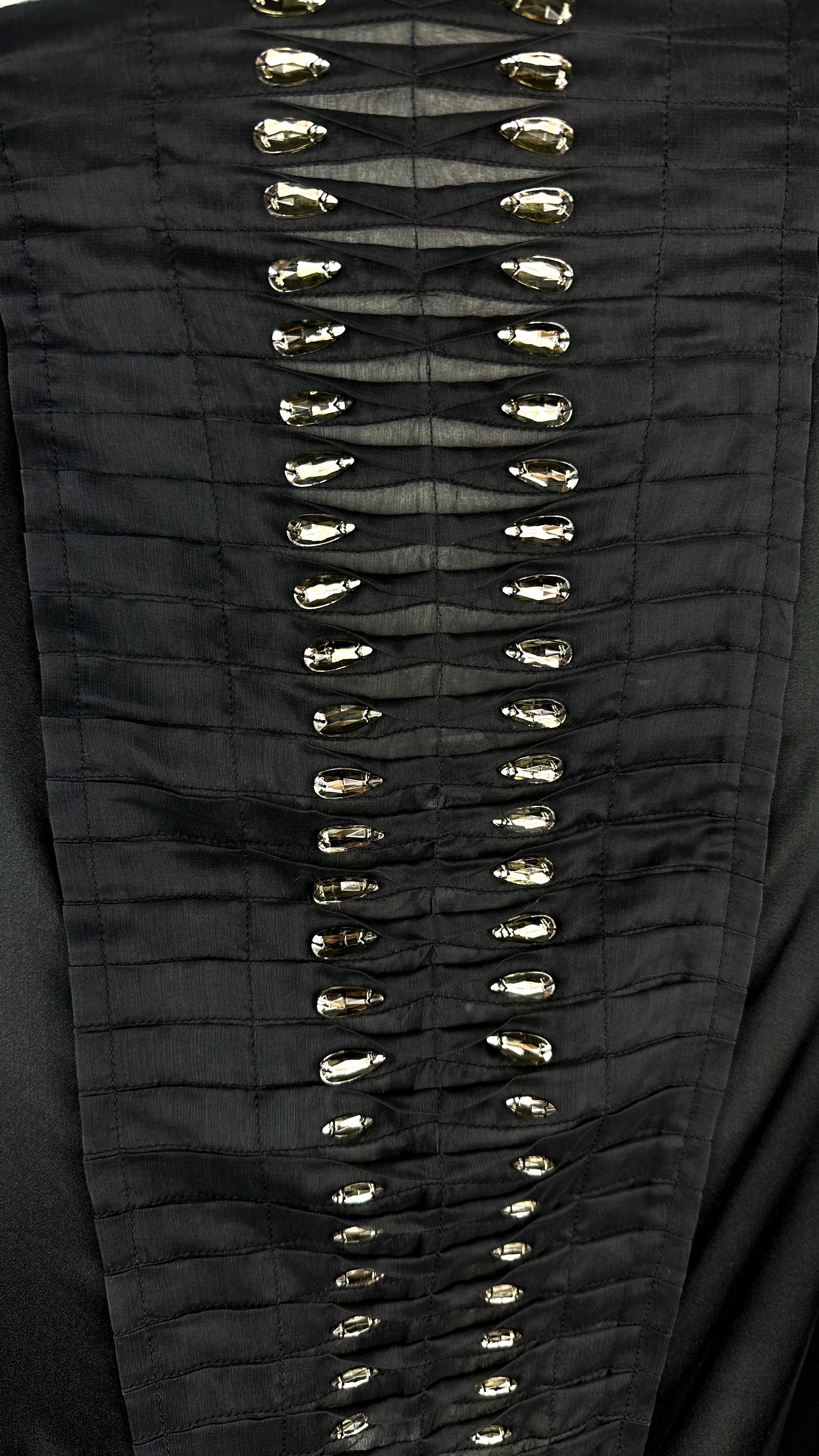 Women's S/S 2004 Gucci by Tom Ford Runway Rhinestone Black Silk Pleated Bodycon Skirt