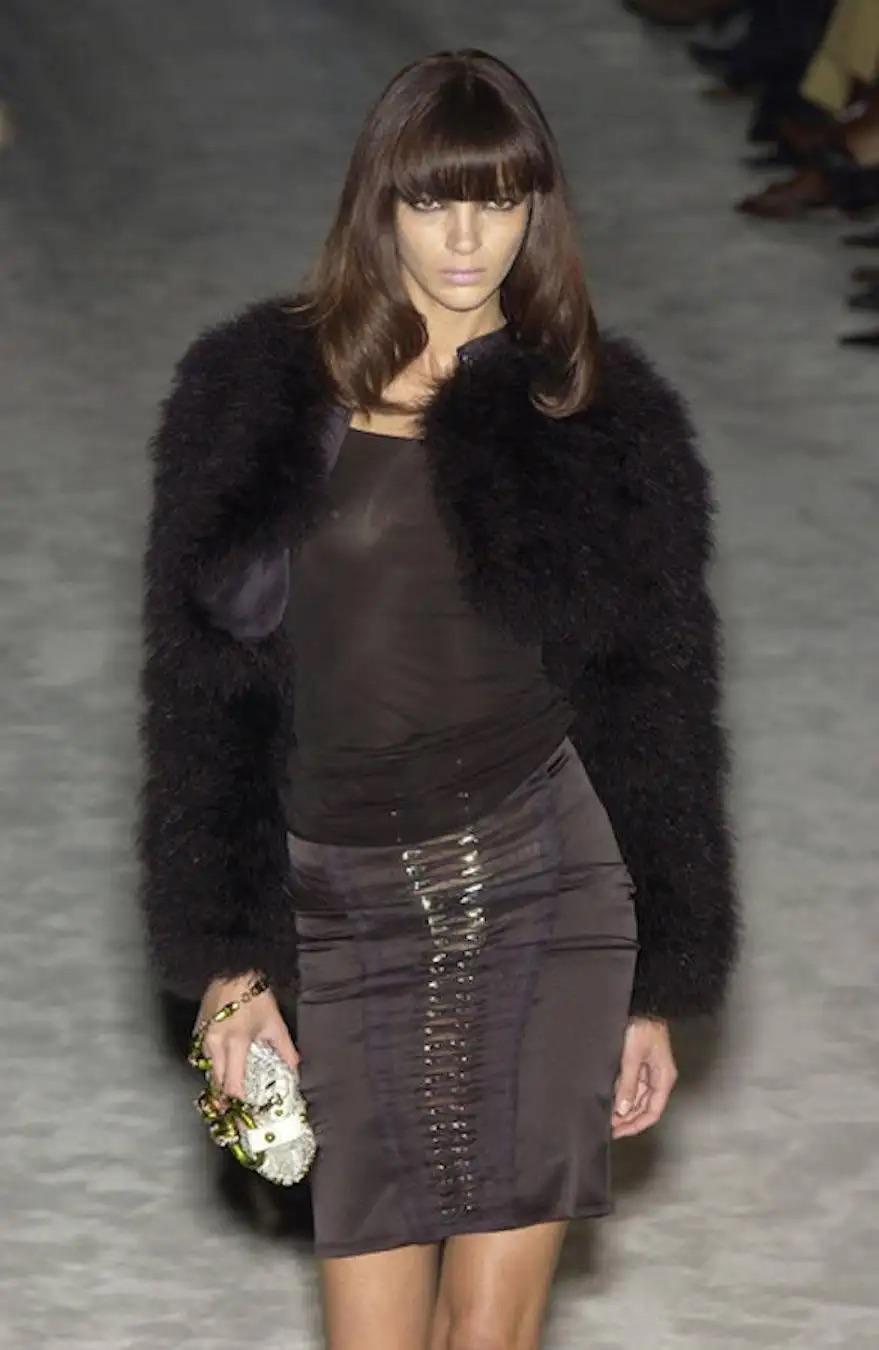 S/S 2004 Gucci by Tom Ford Runway Rhinestone Black Silk Pleated Bodycon Skirt 1