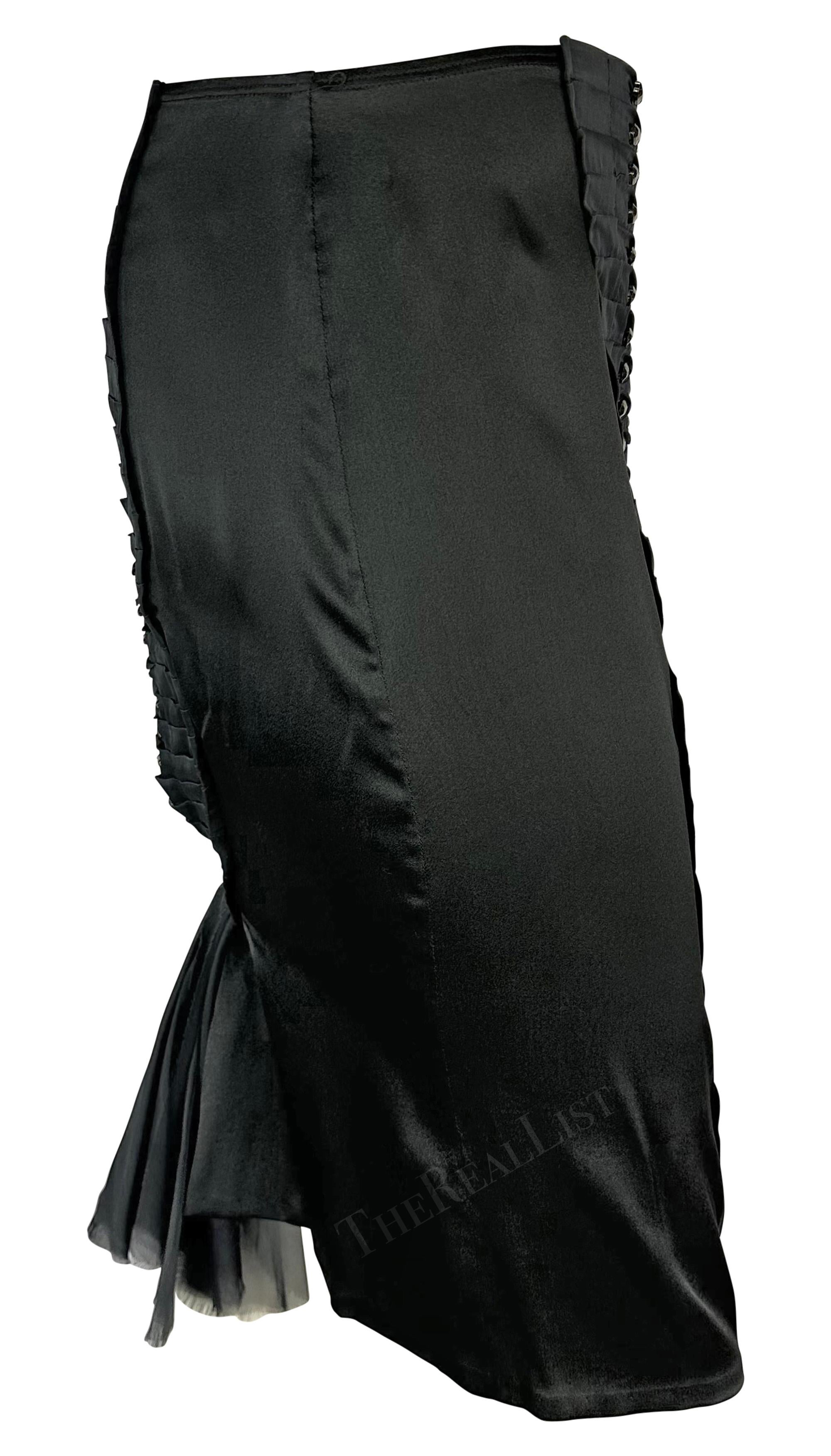 S/S 2004 Gucci by Tom Ford Runway Rhinestone Black Silk Pleated Bodycon Skirt 2