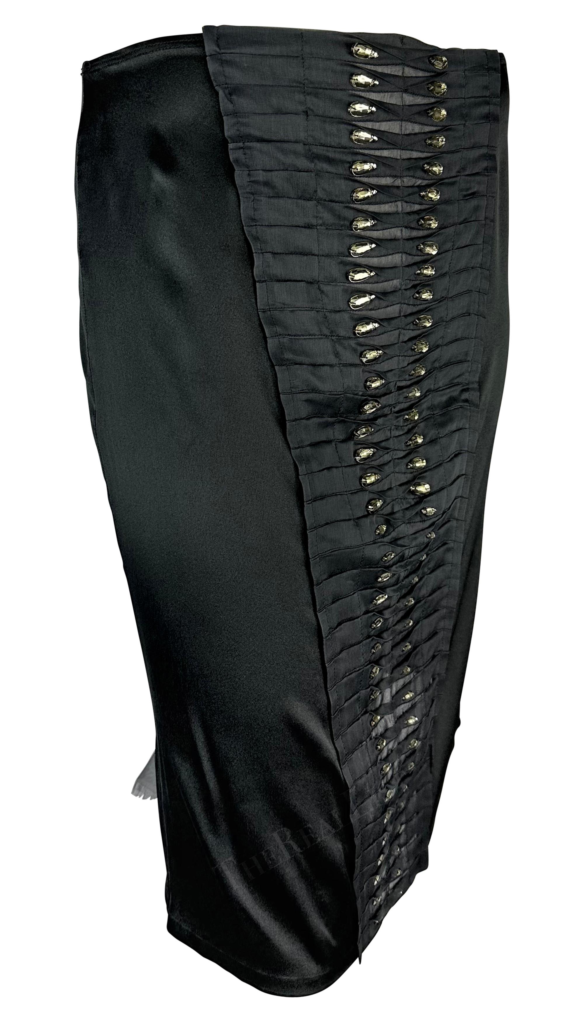 S/S 2004 Gucci by Tom Ford Runway Rhinestone Black Silk Pleated Bodycon Skirt 4
