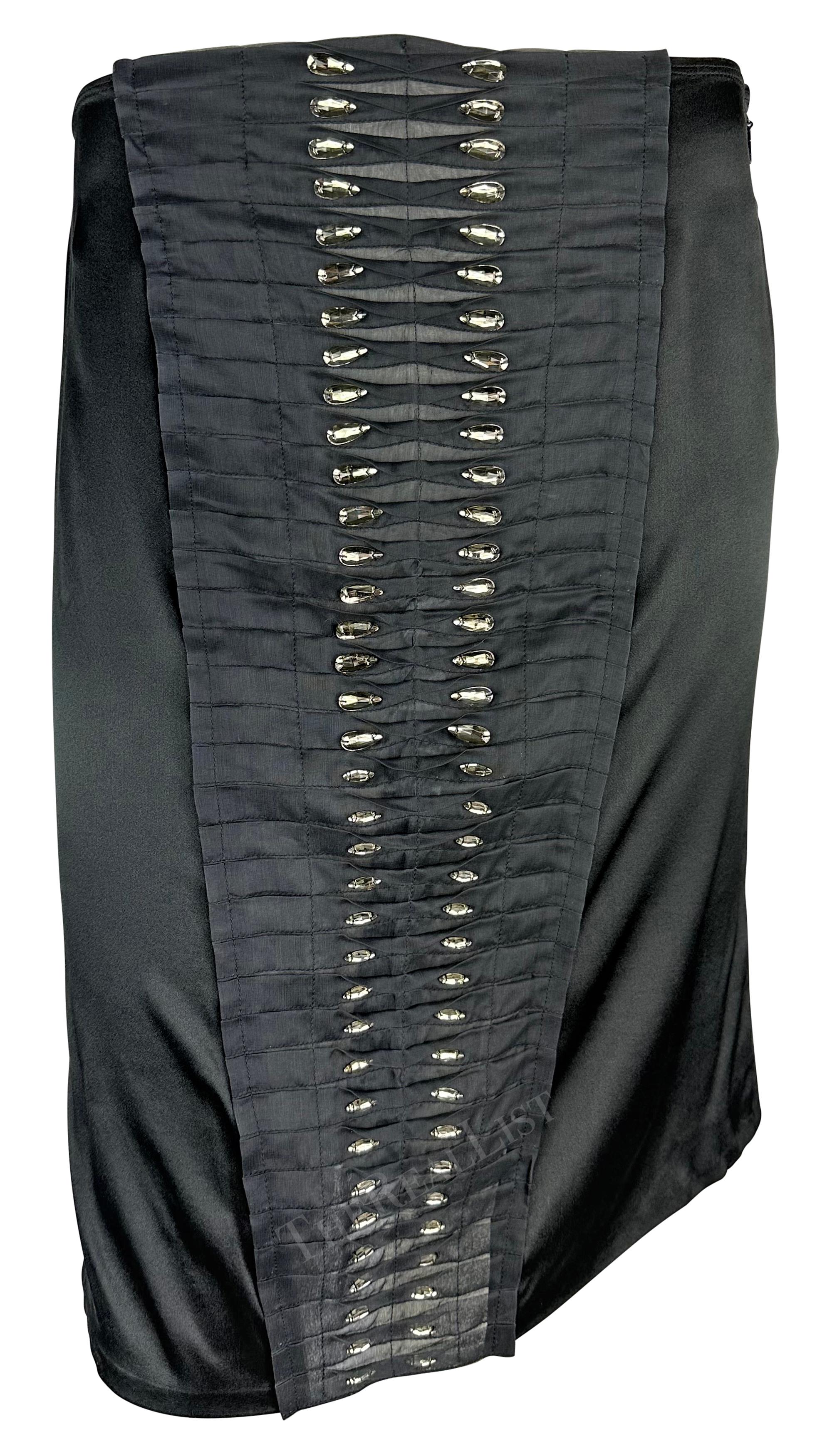S/S 2004 Gucci by Tom Ford Runway Rhinestone Black Silk Pleated Bodycon Skirt 5