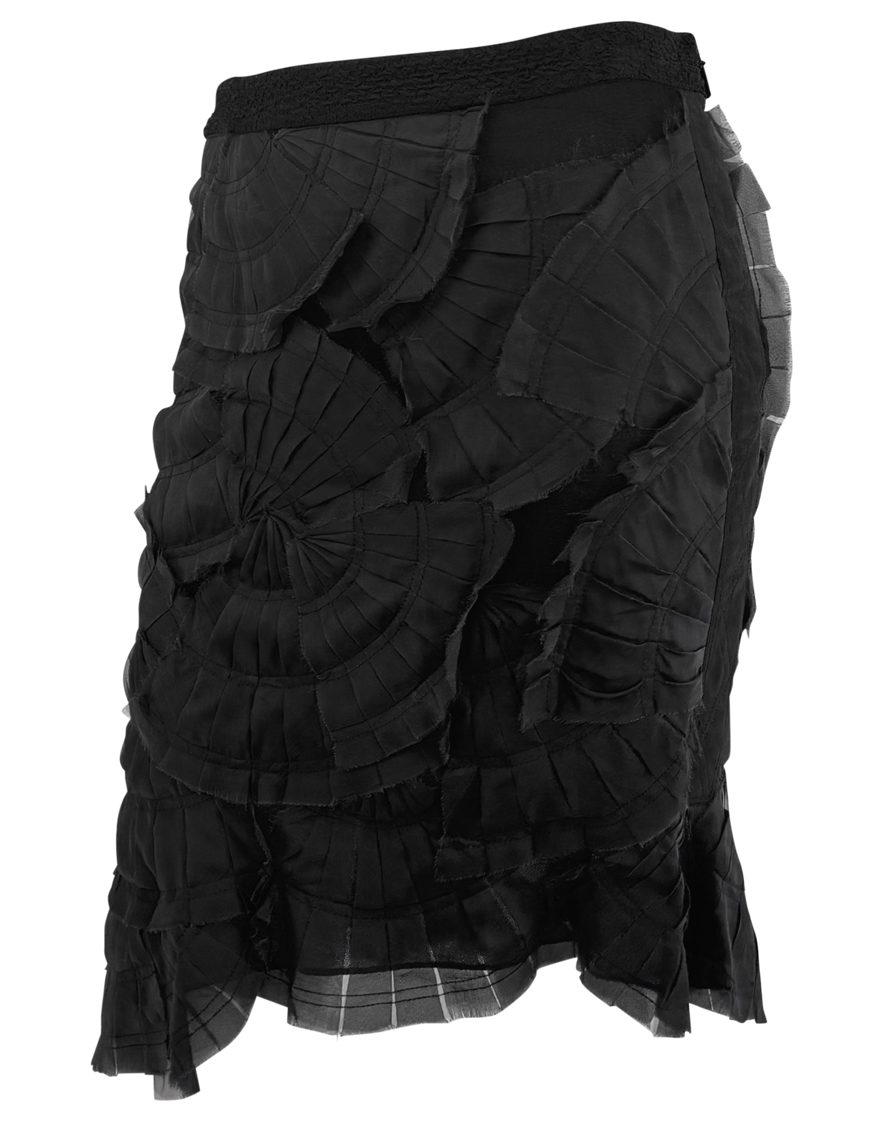 Women's S/S 2004 Gucci by Tom Ford Runway Sheer Black Fan Pleated Silk Pencil Skirt For Sale