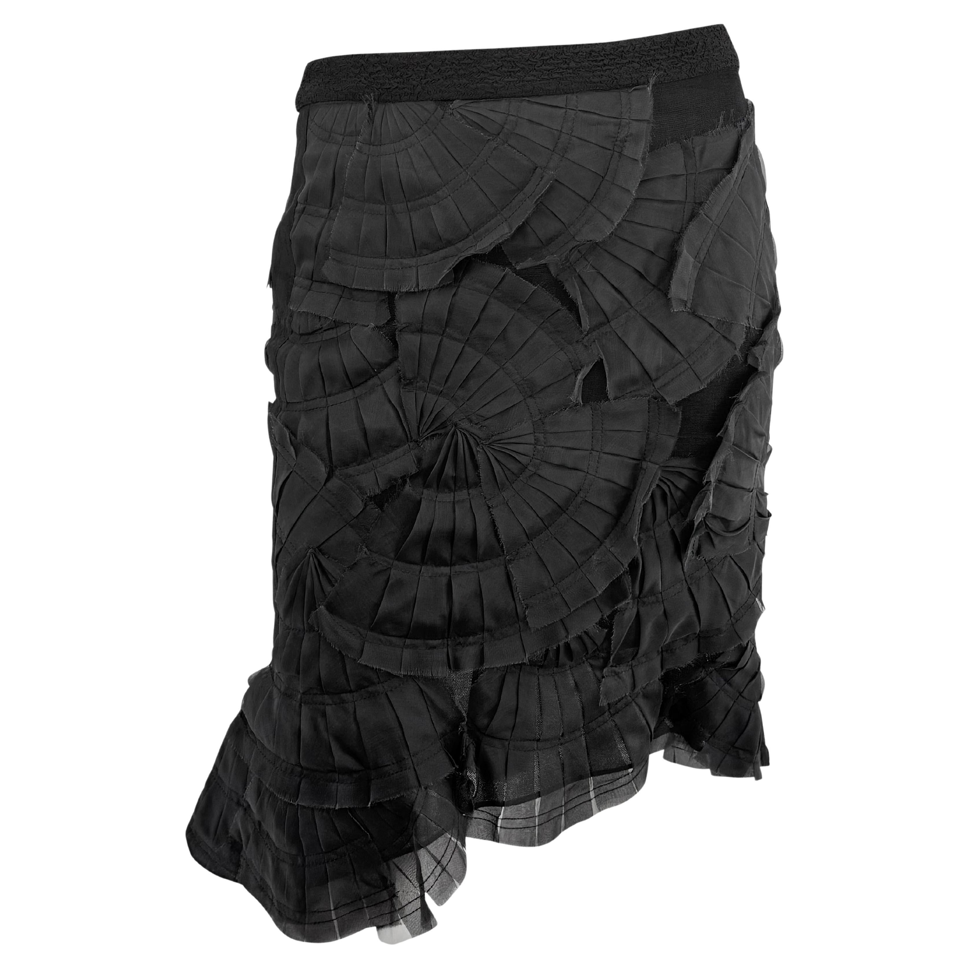 S/S 2004 Gucci by Tom Ford Runway Sheer Black Fan Pleated Silk Pencil Skirt For Sale