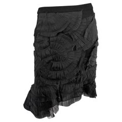 S/S 2004 Gucci by Tom Ford Runway Sheer Black Fan Pleated Silk Pencil Skirt