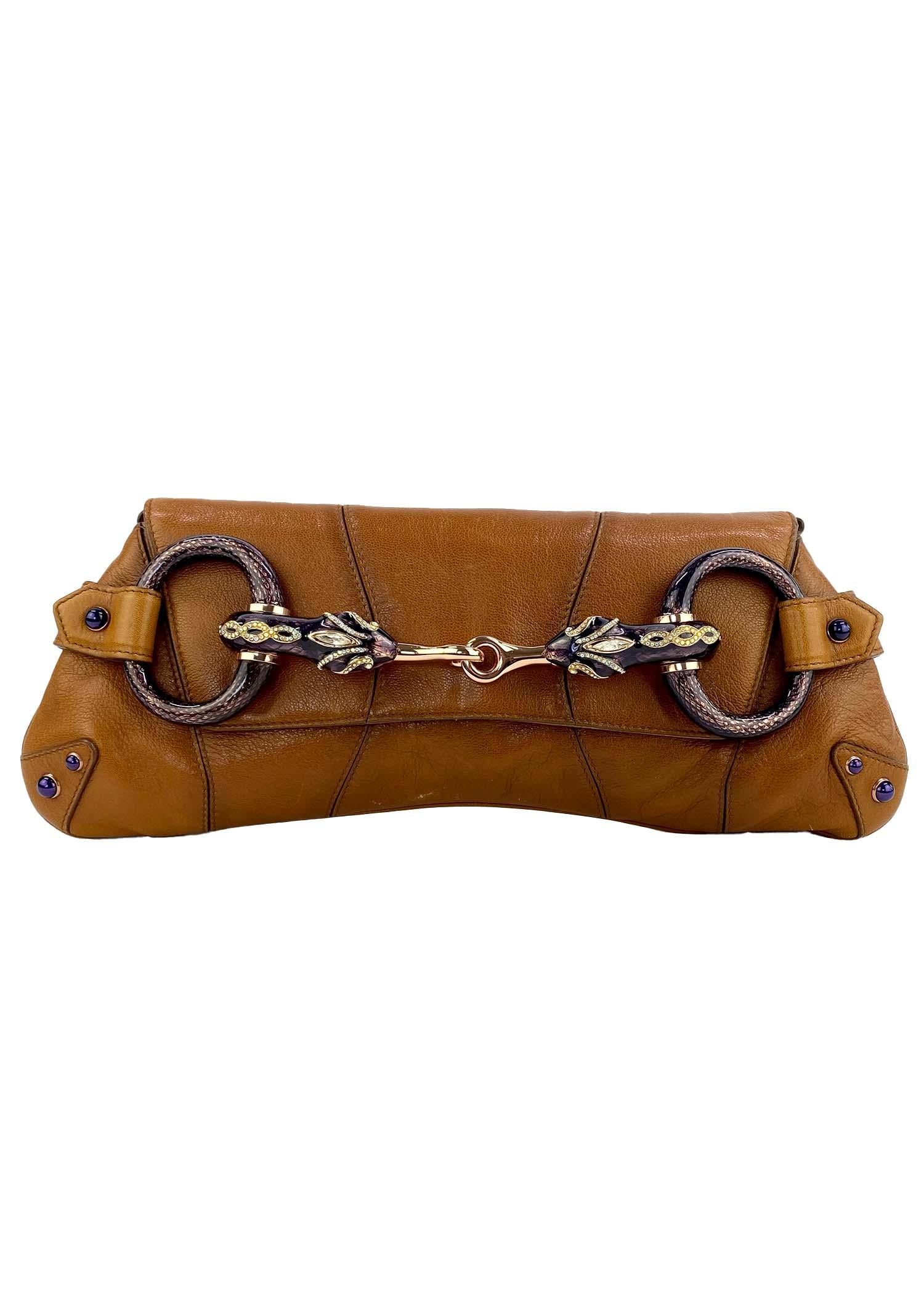 S/S 2004 Gucci by Tom Ford Serpent Large Enamel Horsebit Convertible Clutch In Excellent Condition In West Hollywood, CA