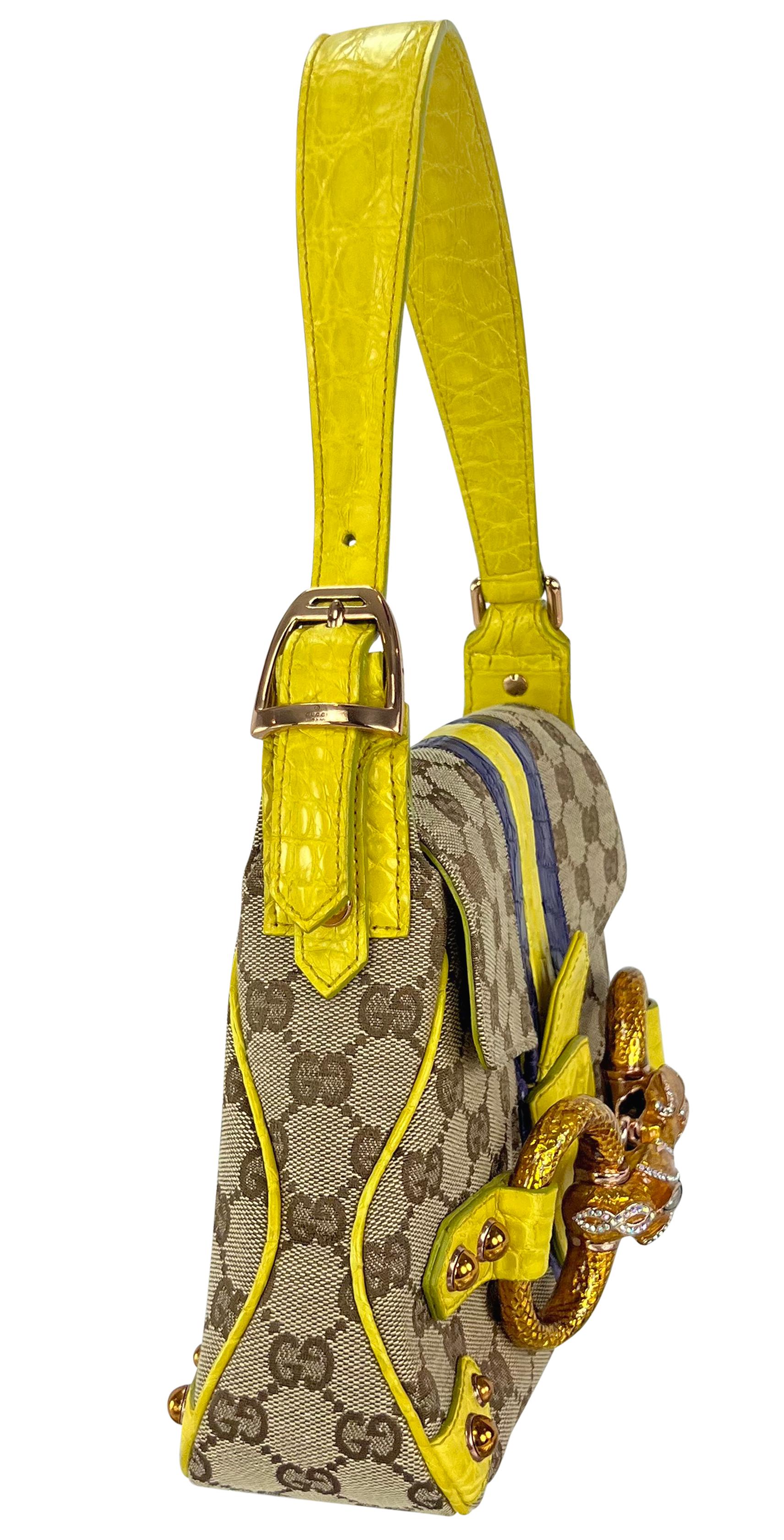 S/S 2004 Gucci by Tom Ford Yellow Alligator Serpent Horsebit Small Shoulder Bag For Sale 7
