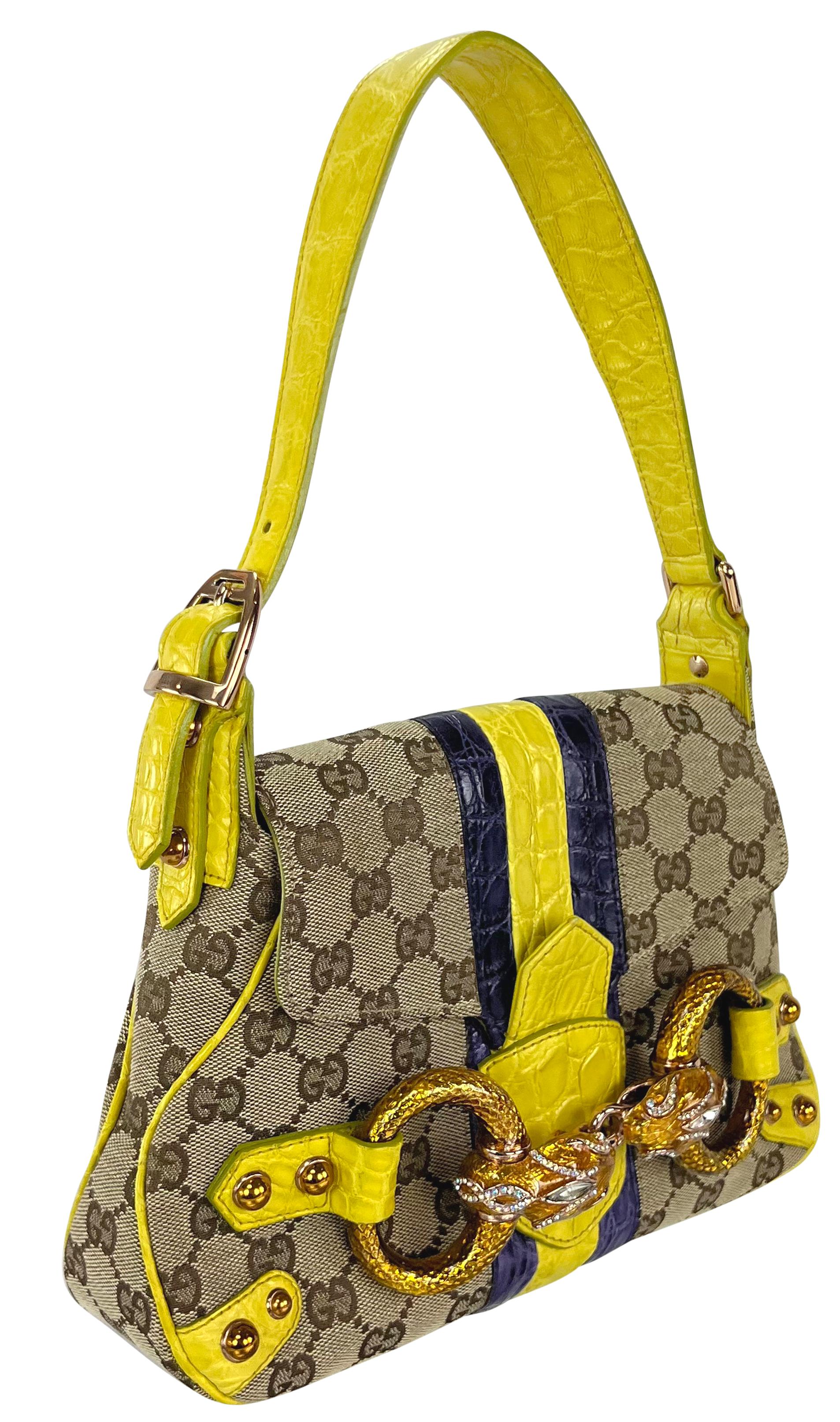 S/S 2004 Gucci by Tom Ford Yellow Alligator Serpent Horsebit Small Shoulder Bag For Sale 8