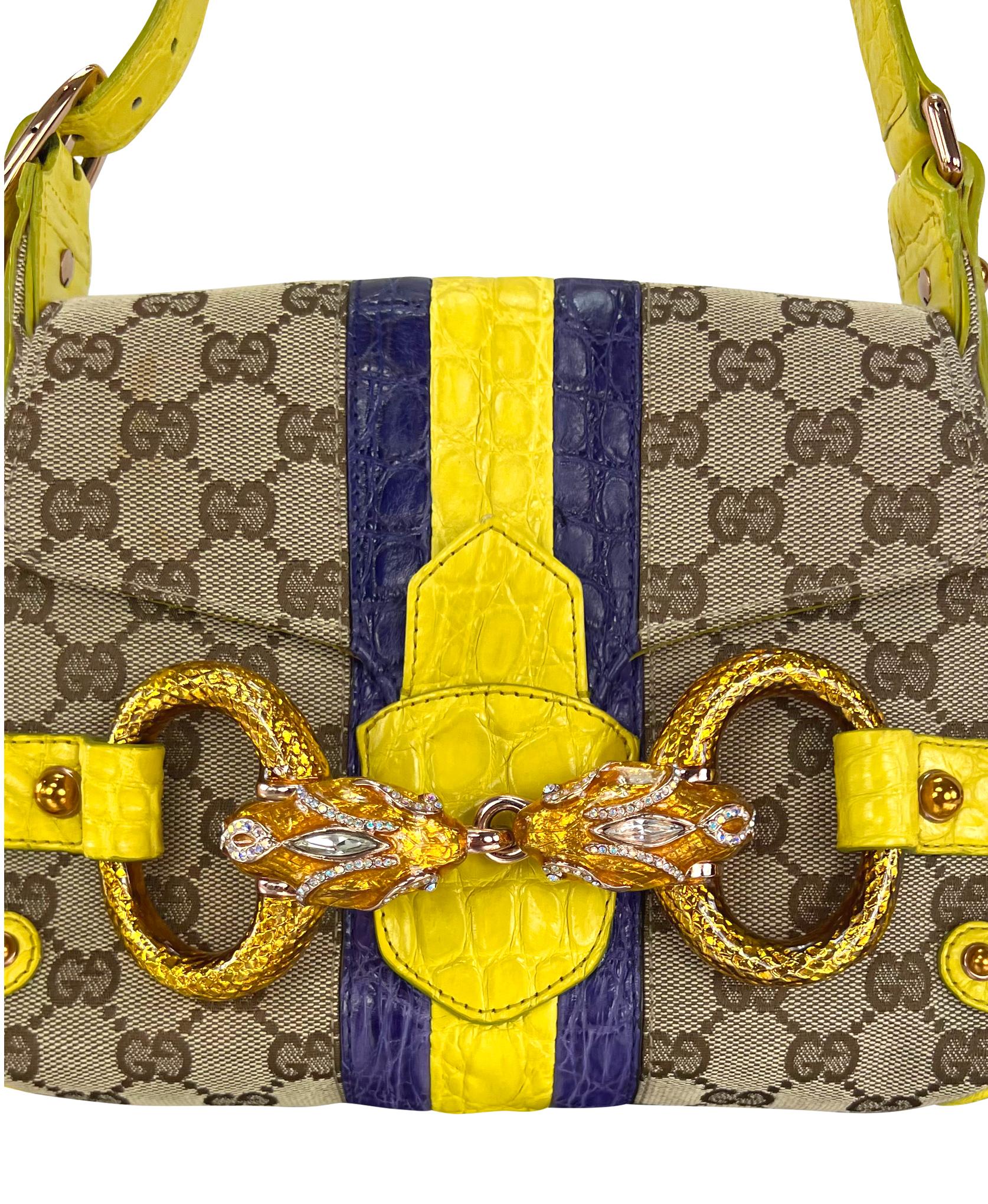 Women's S/S 2004 Gucci by Tom Ford Yellow Alligator Serpent Horsebit Small Shoulder Bag For Sale