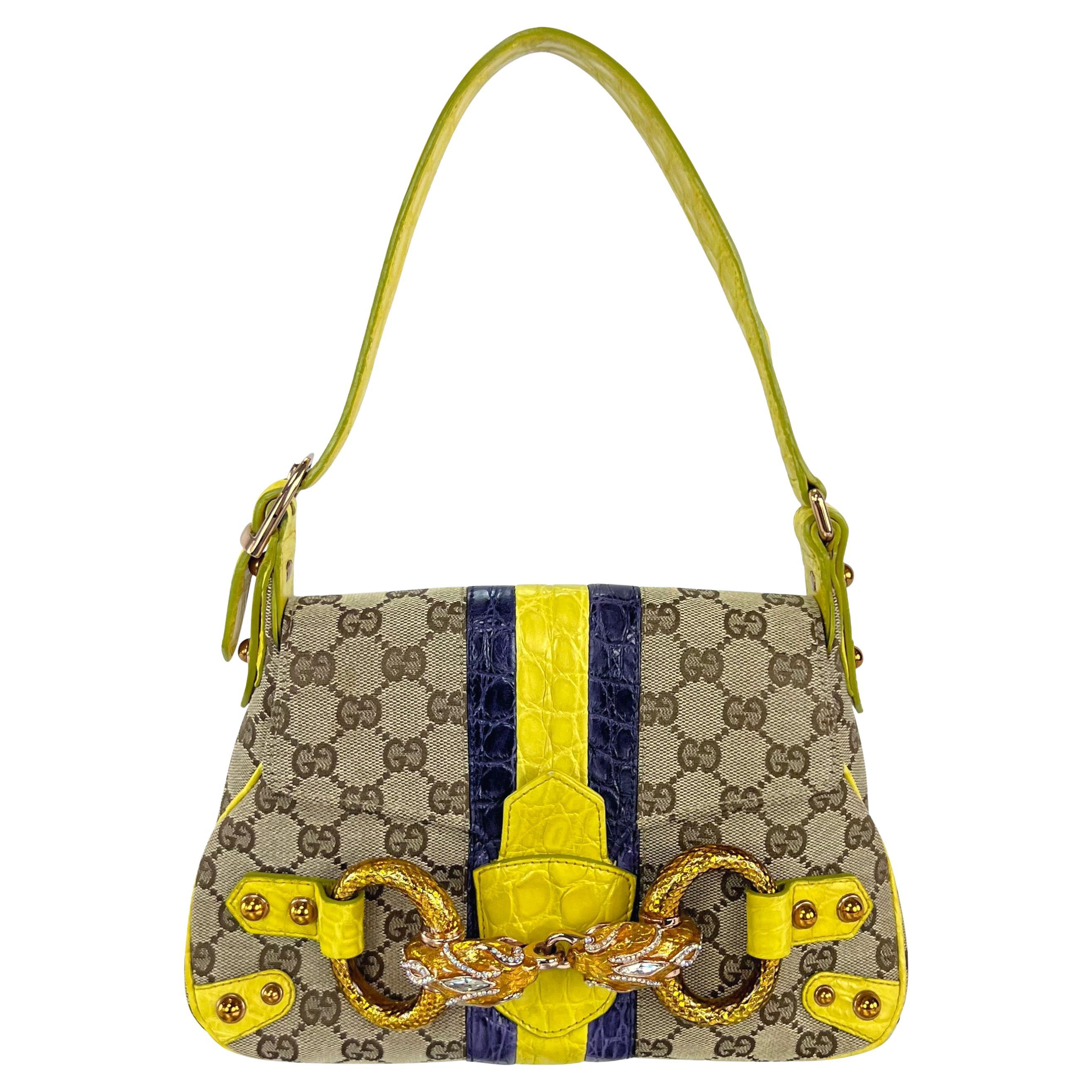 S/S 2004 Gucci by Tom Ford Yellow Alligator Serpent Horsebit Small Shoulder Bag
