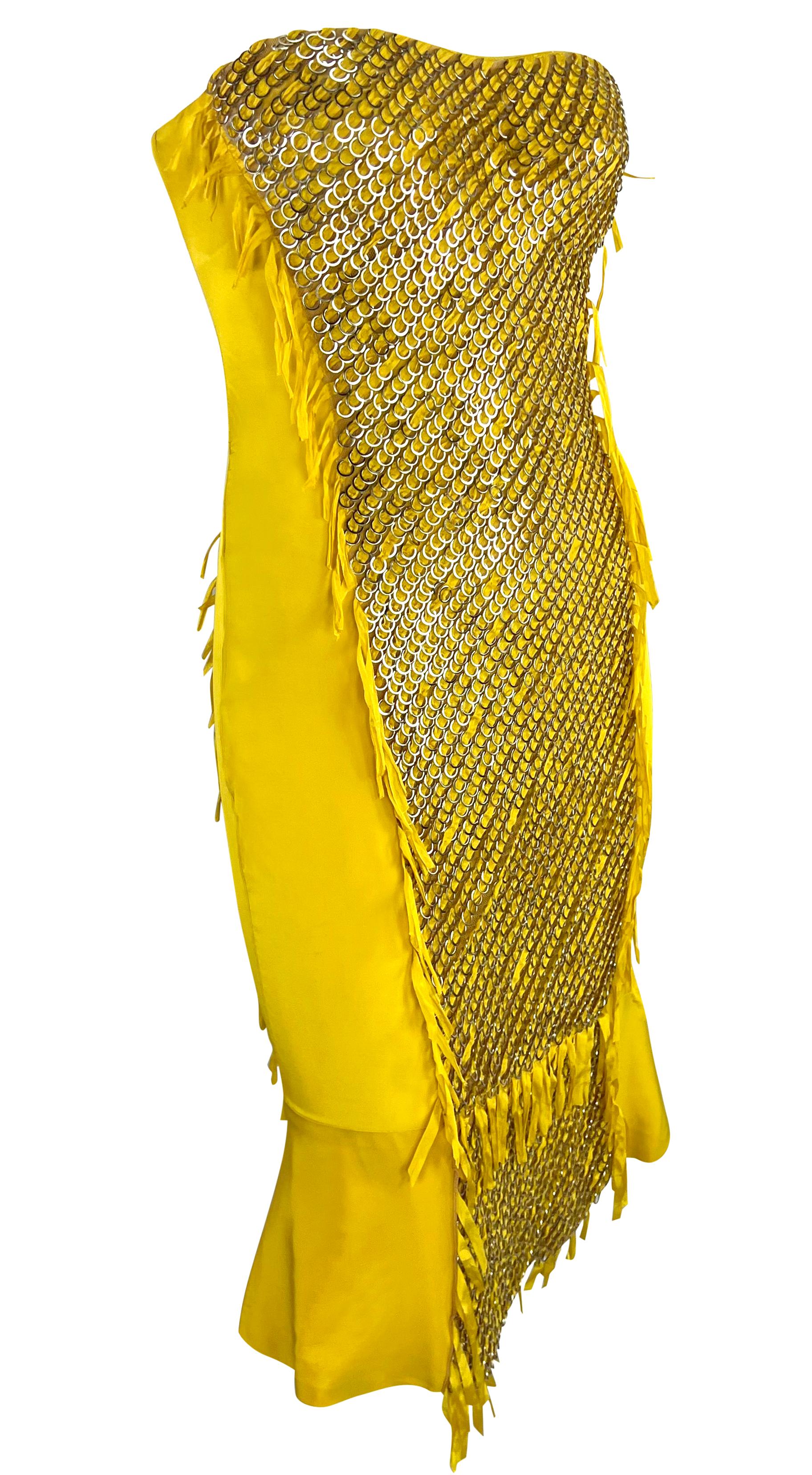 S/S 2004 Gucci by Tom Ford Yellow Strapless Metal Ring Runway Ad Mini Dress en vente 10