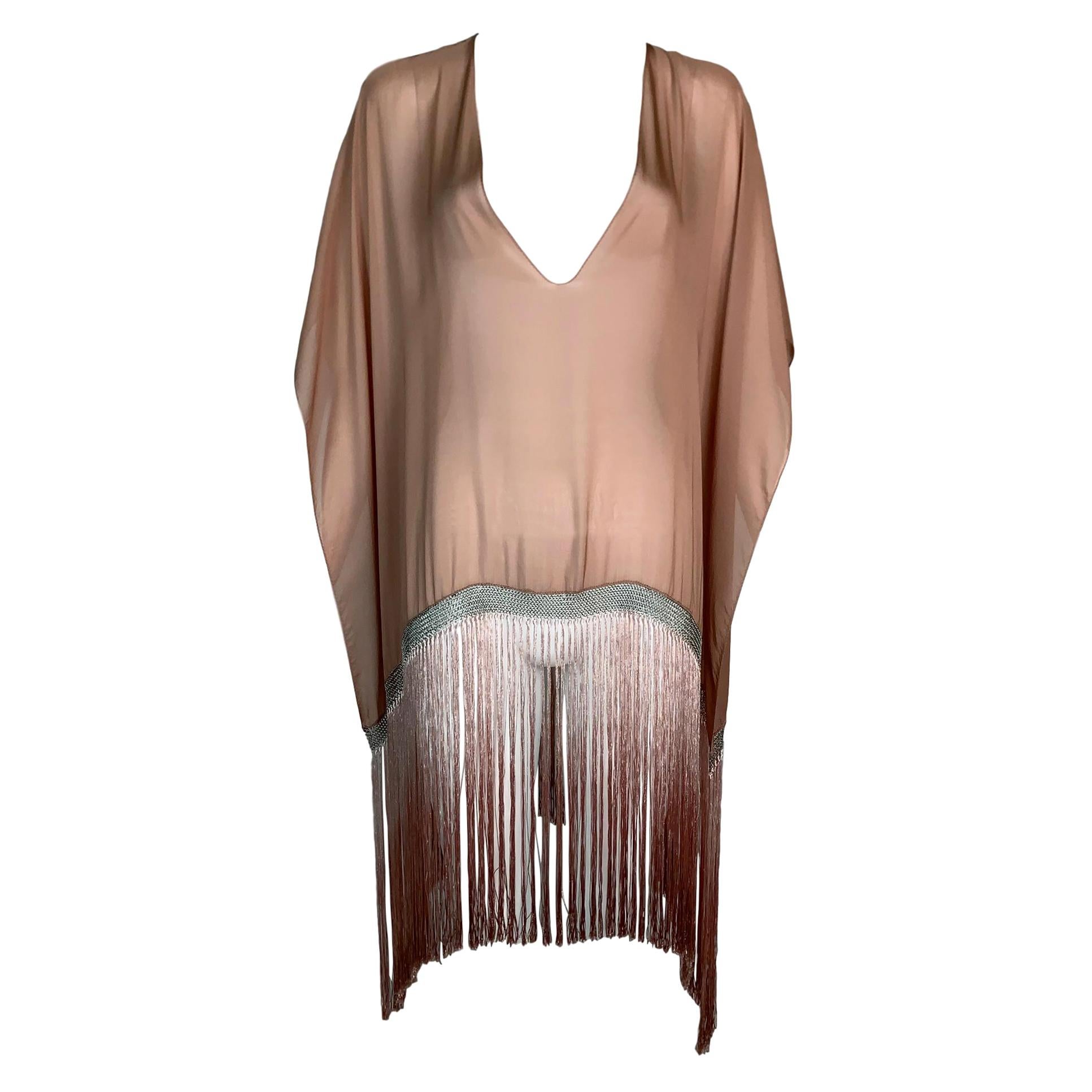 S/S 2004 Gucci Tom Ford Runway Sheer Pink Runway Fringe Chainmail Poncho Top
