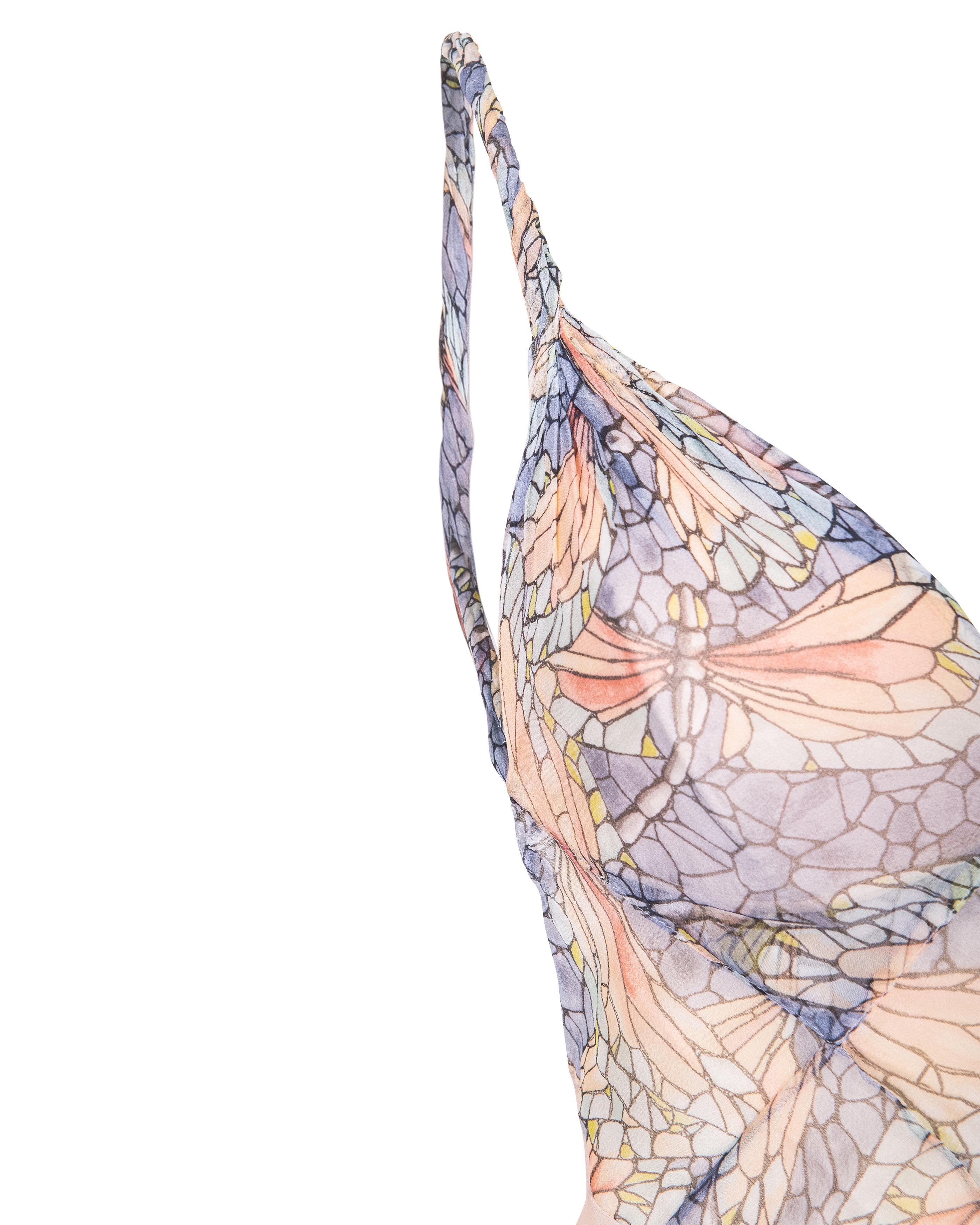 S/S 2004 Lifetime Lee Alexander McQueen Stained Glass Silk Chiffon Flutter Gown 6