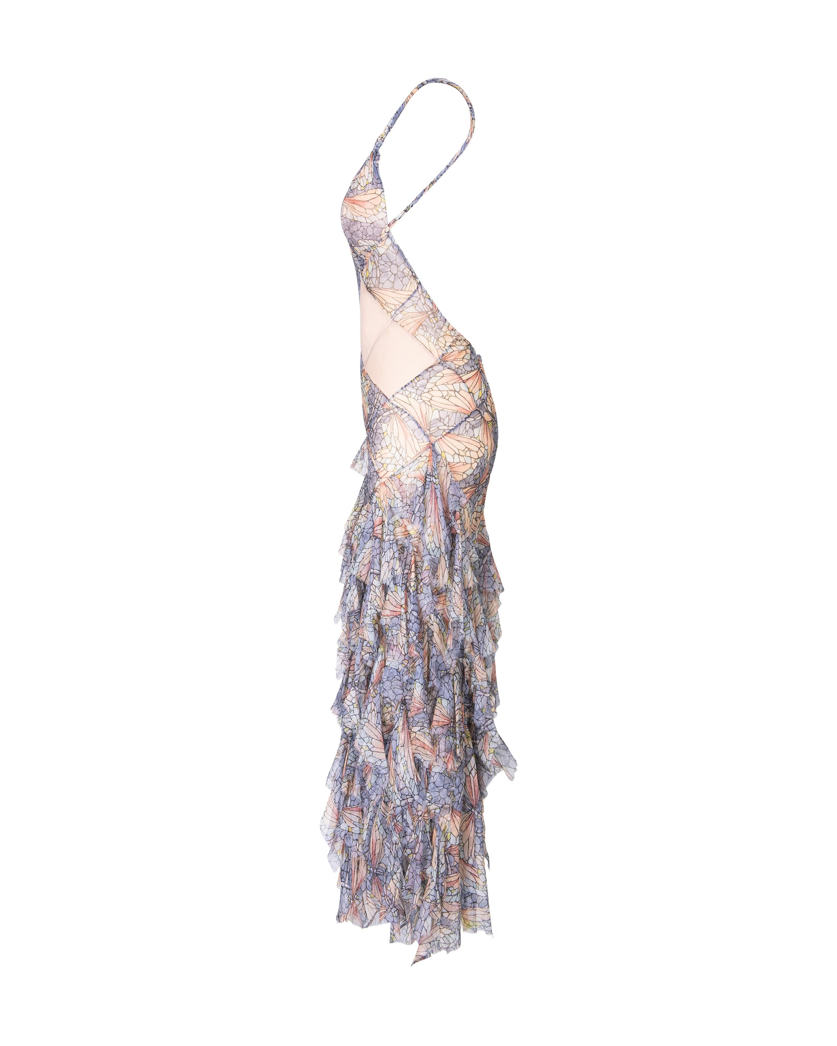 Women's S/S 2004 Lifetime Lee Alexander McQueen Stained Glass Silk Chiffon Flutter Gown