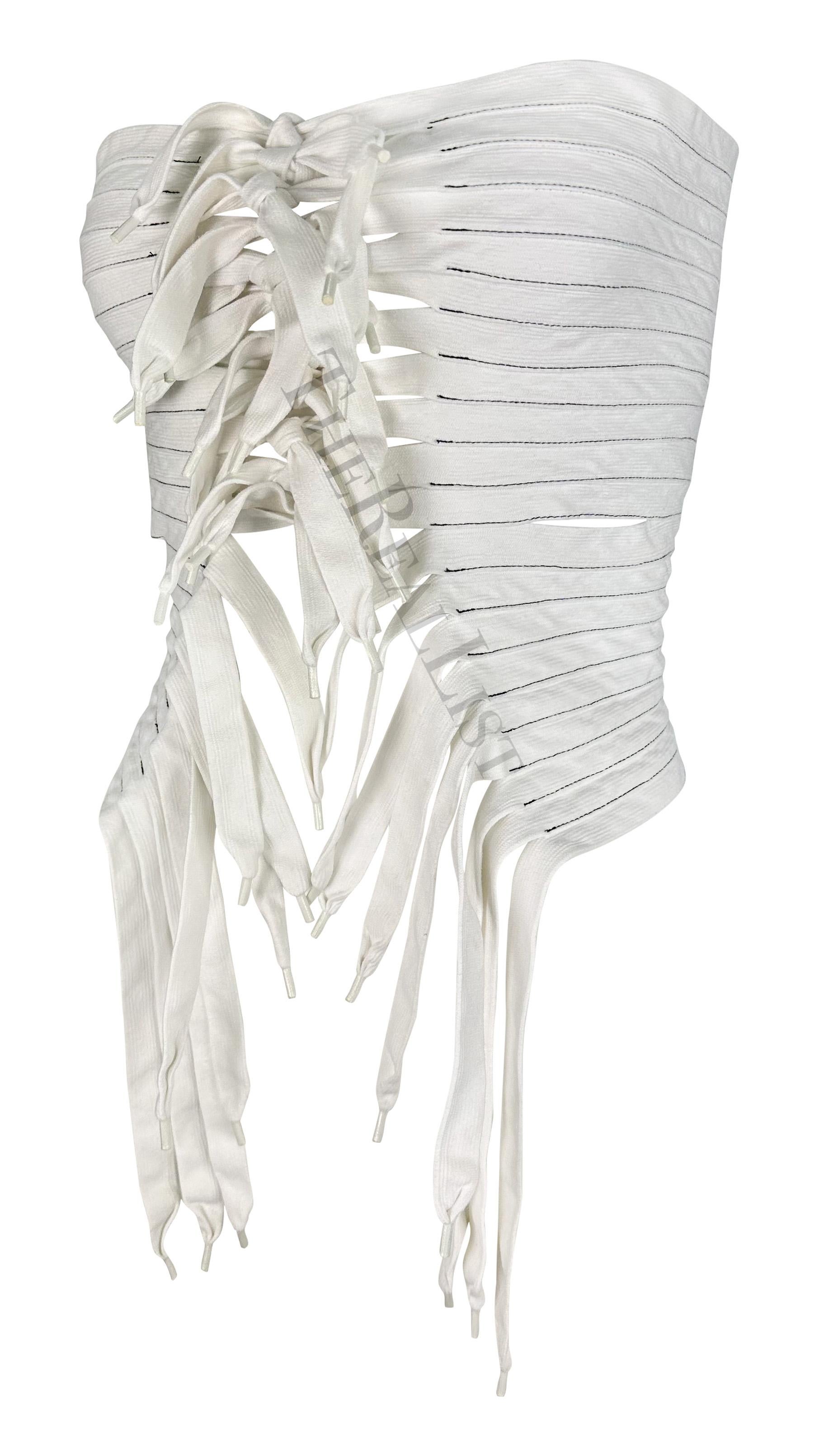 S/S 2004 Margiela Haute Couture Artisanal Repurposed Shoelace White Crop Top  In Good Condition In West Hollywood, CA