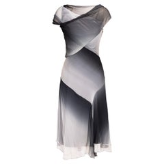 S/S 2004 Prada by Miuccia Prada Gray and Black Silk Chiffon Gradient Midi Dress