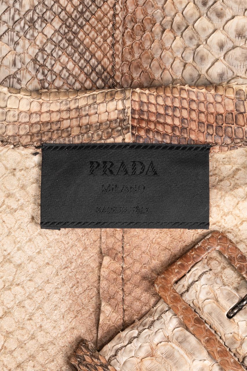 S/S 2004 PRADA Runway Beige Brown Python Leather Belted Trench Coat For Sale 13