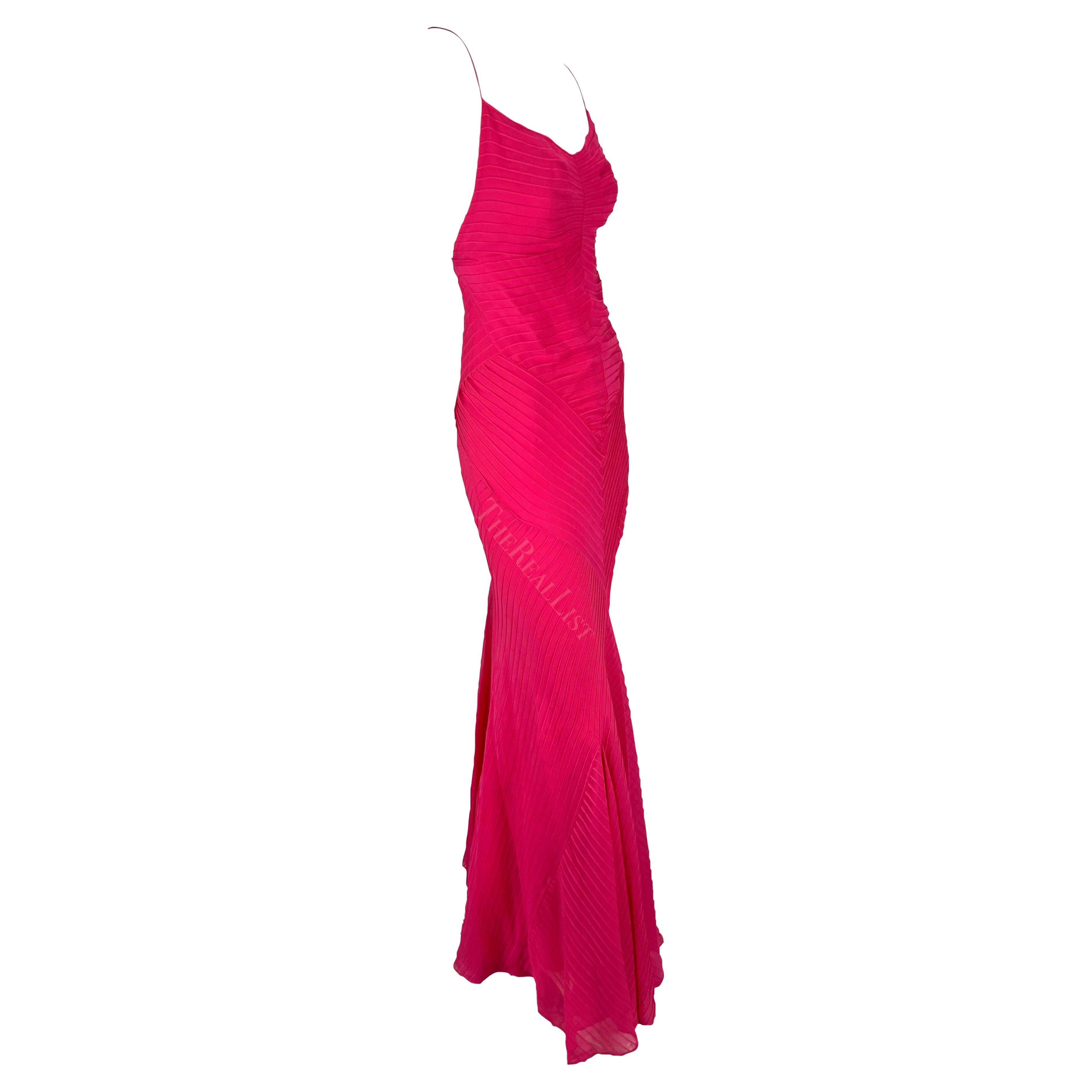 S/S 2004 Ralph Lauren Runway Hot Pink Pleated Chiffon Backless Cowl Gown 7