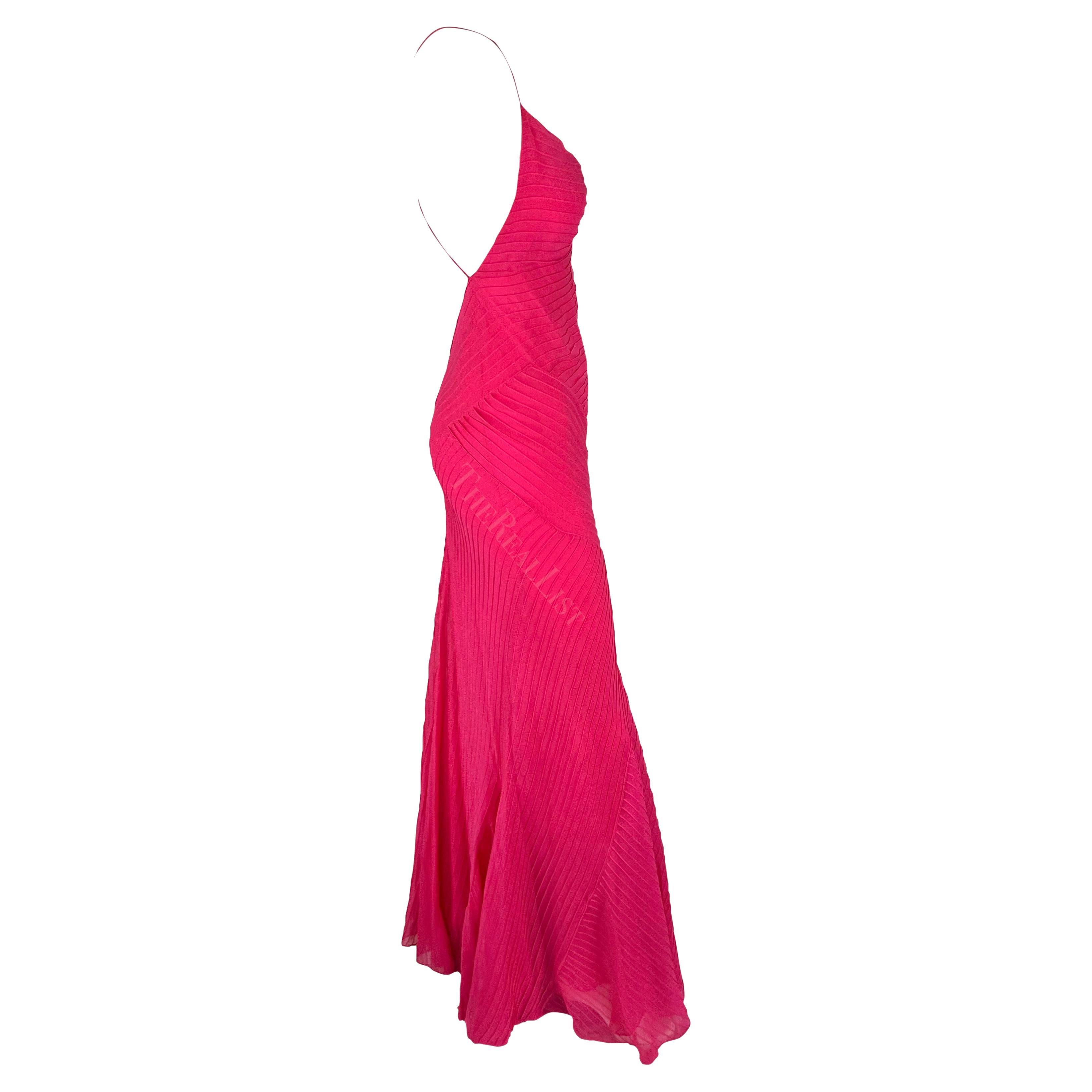 S/S 2004 Ralph Lauren Runway Hot Pink Pleated Chiffon Backless Cowl Gown 8