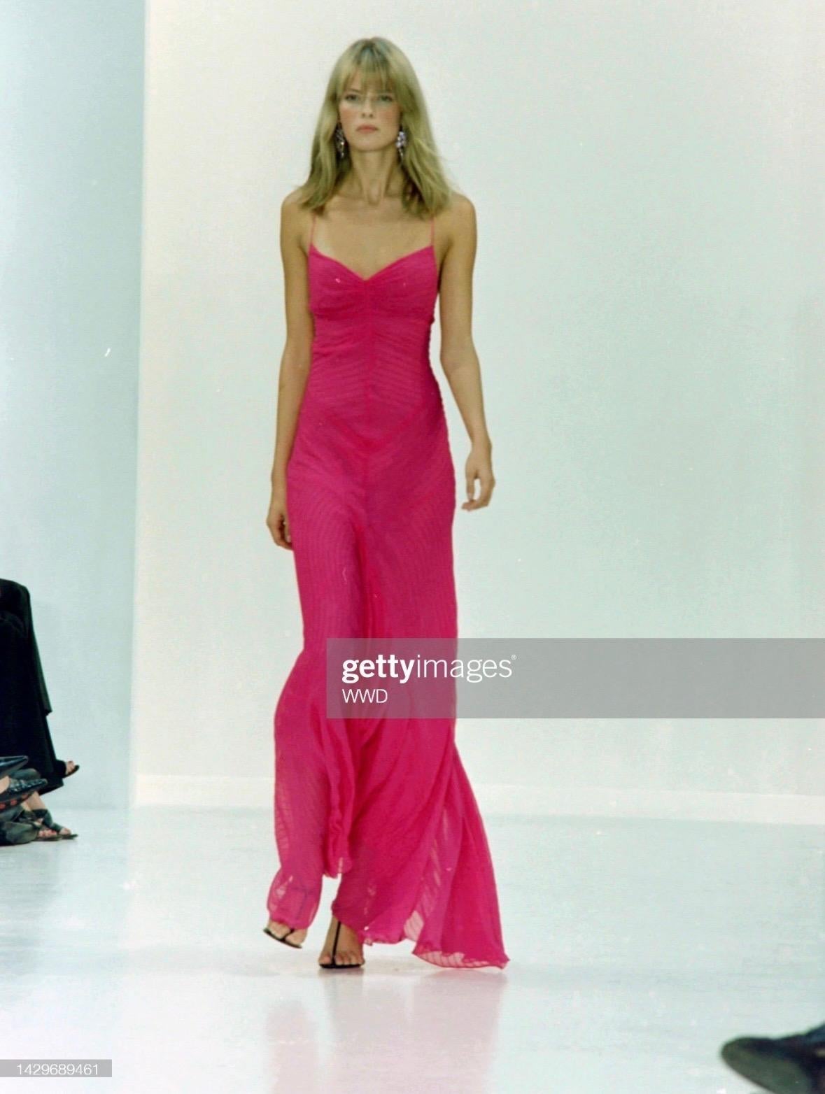 Women's S/S 2004 Ralph Lauren Runway Hot Pink Pleated Chiffon Backless Cowl Gown