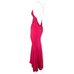 S/S 2004 Ralph Lauren Runway Hot Pink Pleated Chiffon Backless Cowl Gown