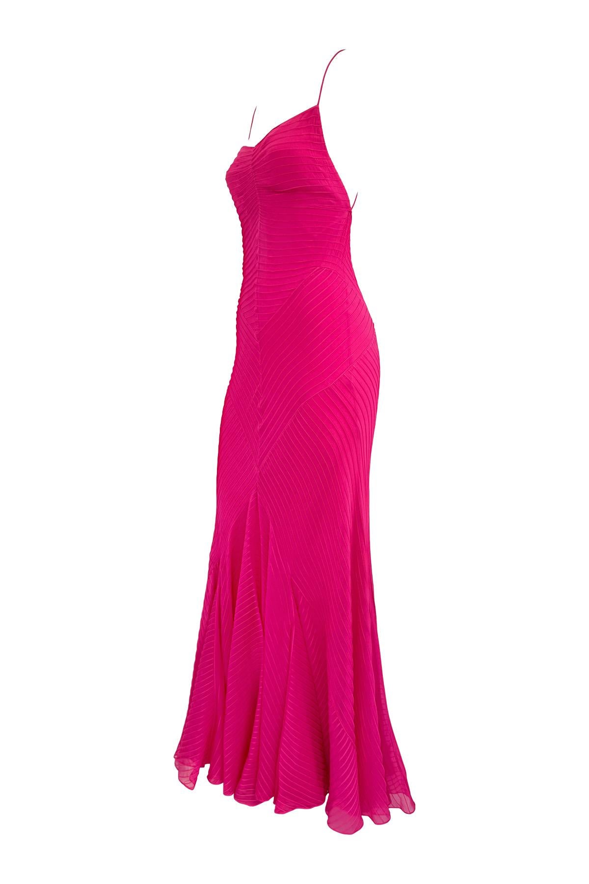De las mujeres Pasarela Ralph Lauren S/S 2004 Vestido sin espalda en gasa de seda transparente rosa intenso en venta