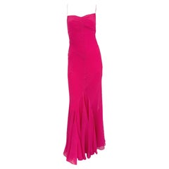 S/S 2004 Ralph Lauren Runway Hot Pink Sheer Silk Chiffon Pin Tuck Backless Gown
