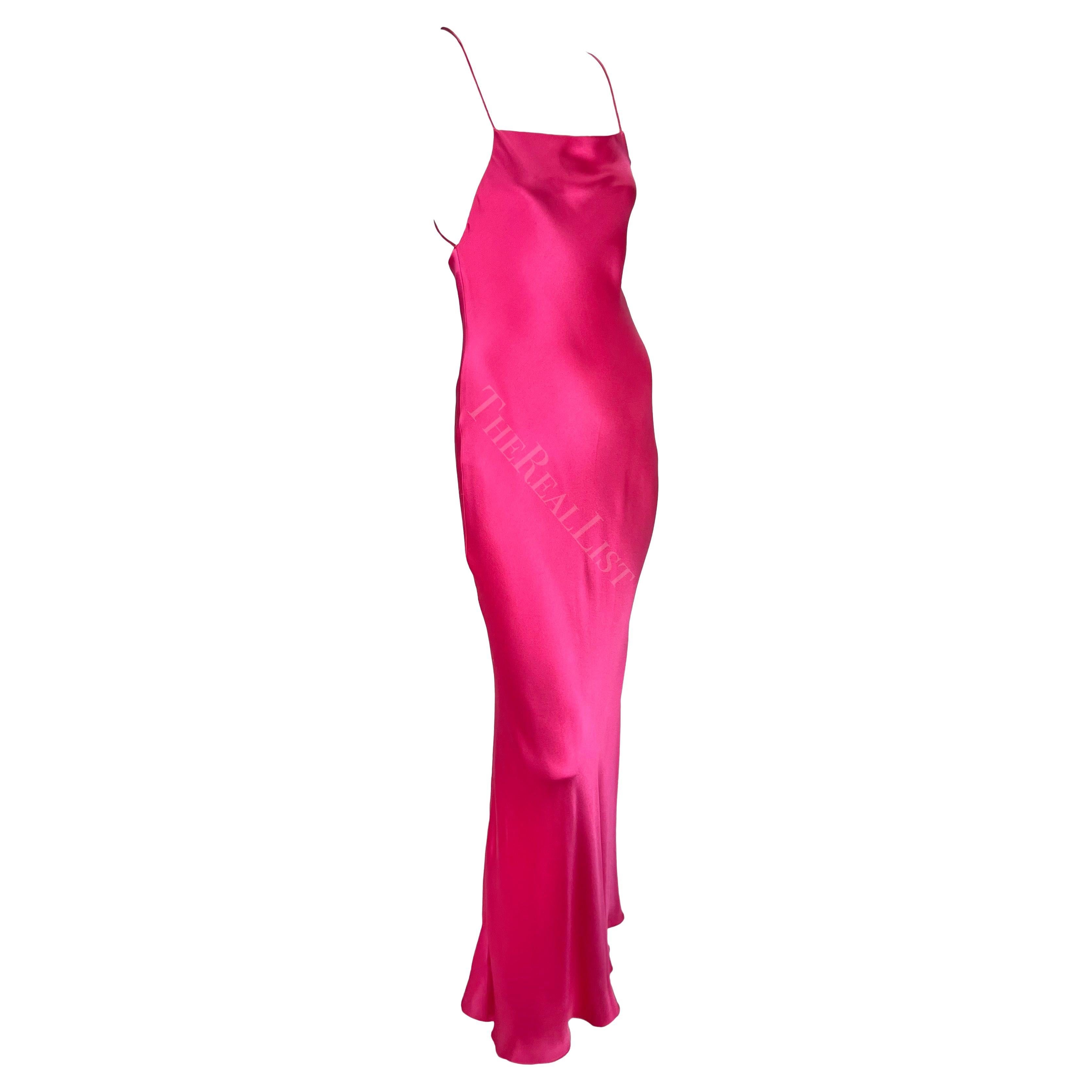 S/S 2004 Ralph Lauren Runway Hot Pink Silk Satin Backless Slip Gown  For Sale 4
