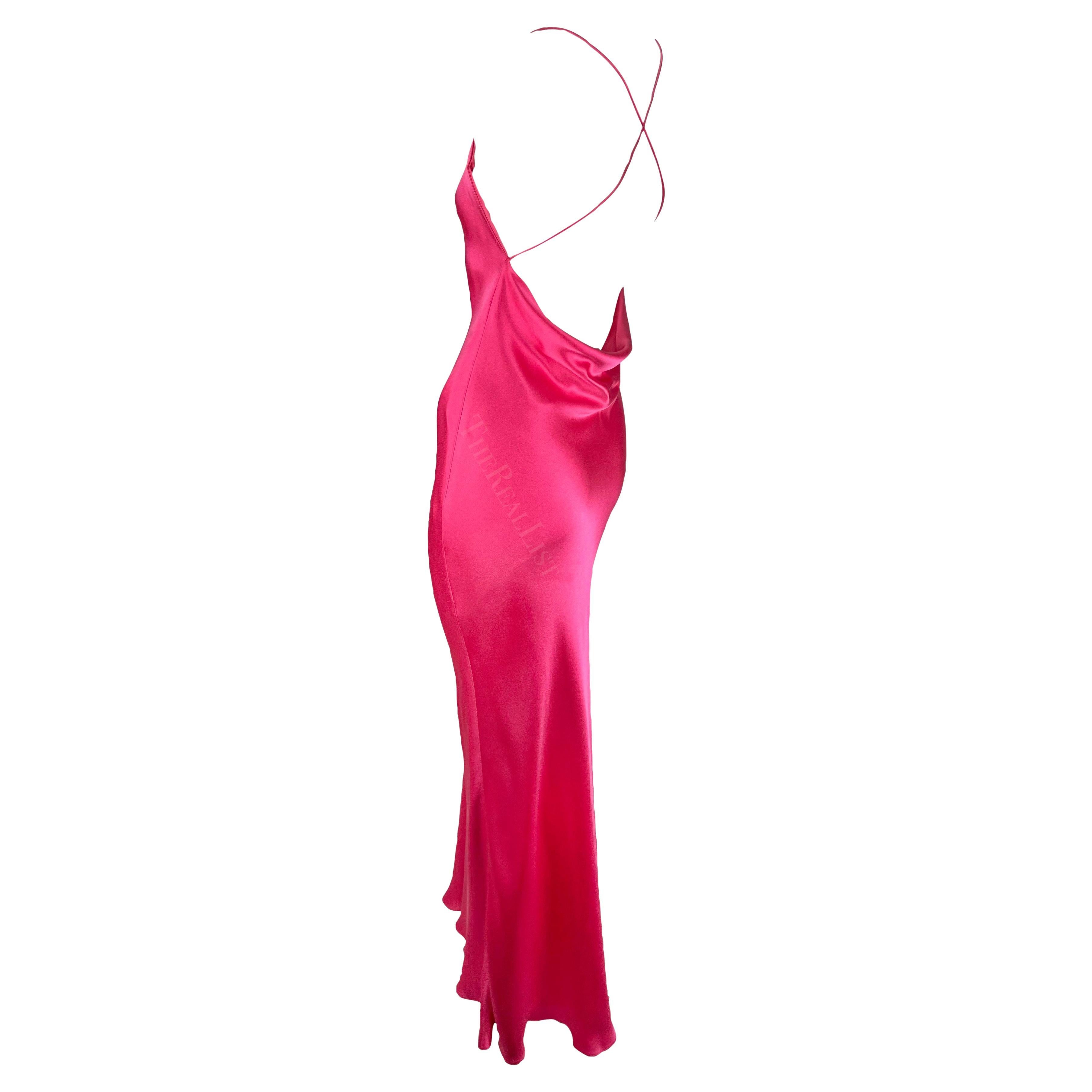 Women's S/S 2004 Ralph Lauren Runway Hot Pink Silk Satin Backless Slip Gown  For Sale
