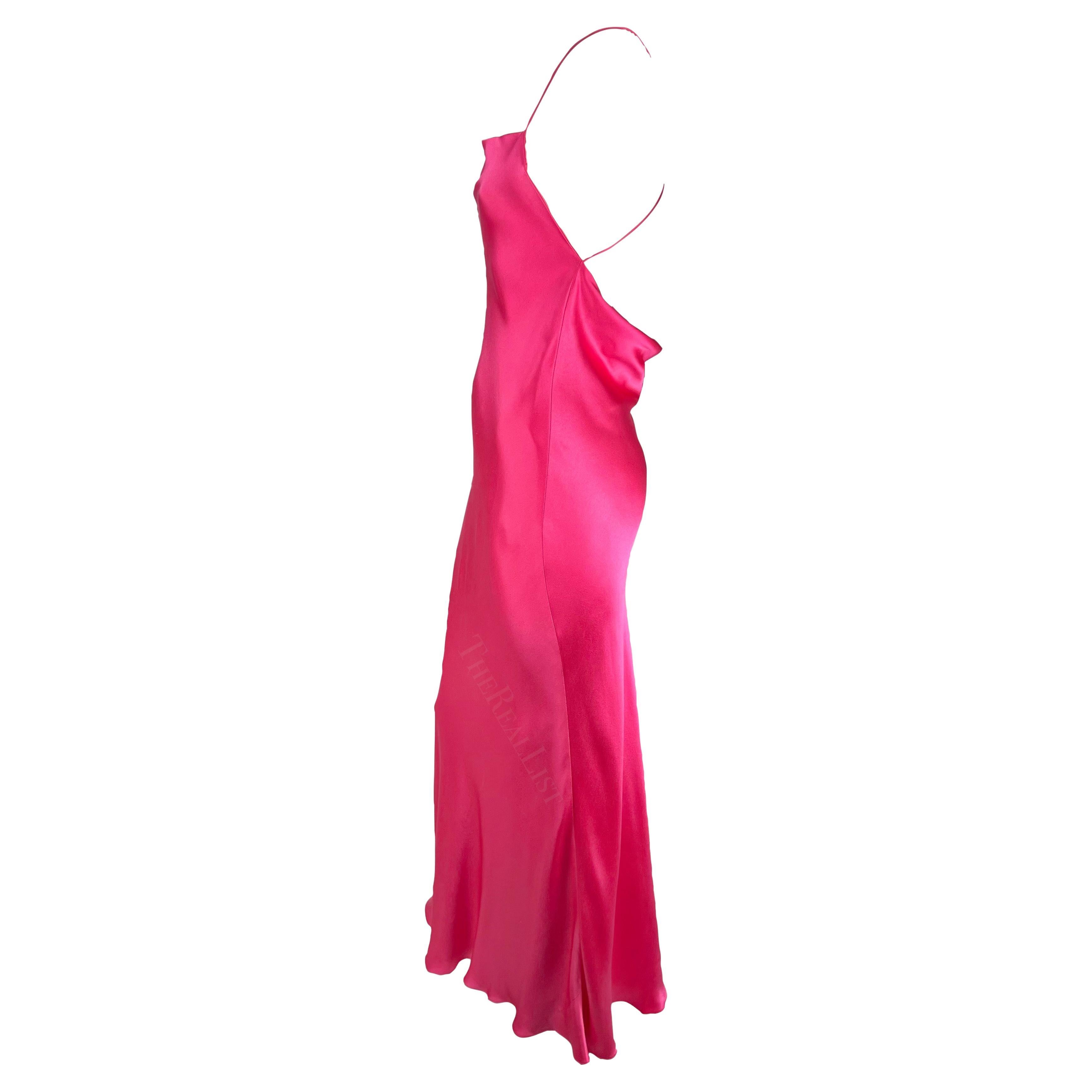 S/S 2004 Ralph Lauren Runway Hot Pink Silk Satin Backless Slip Gown  For Sale 1