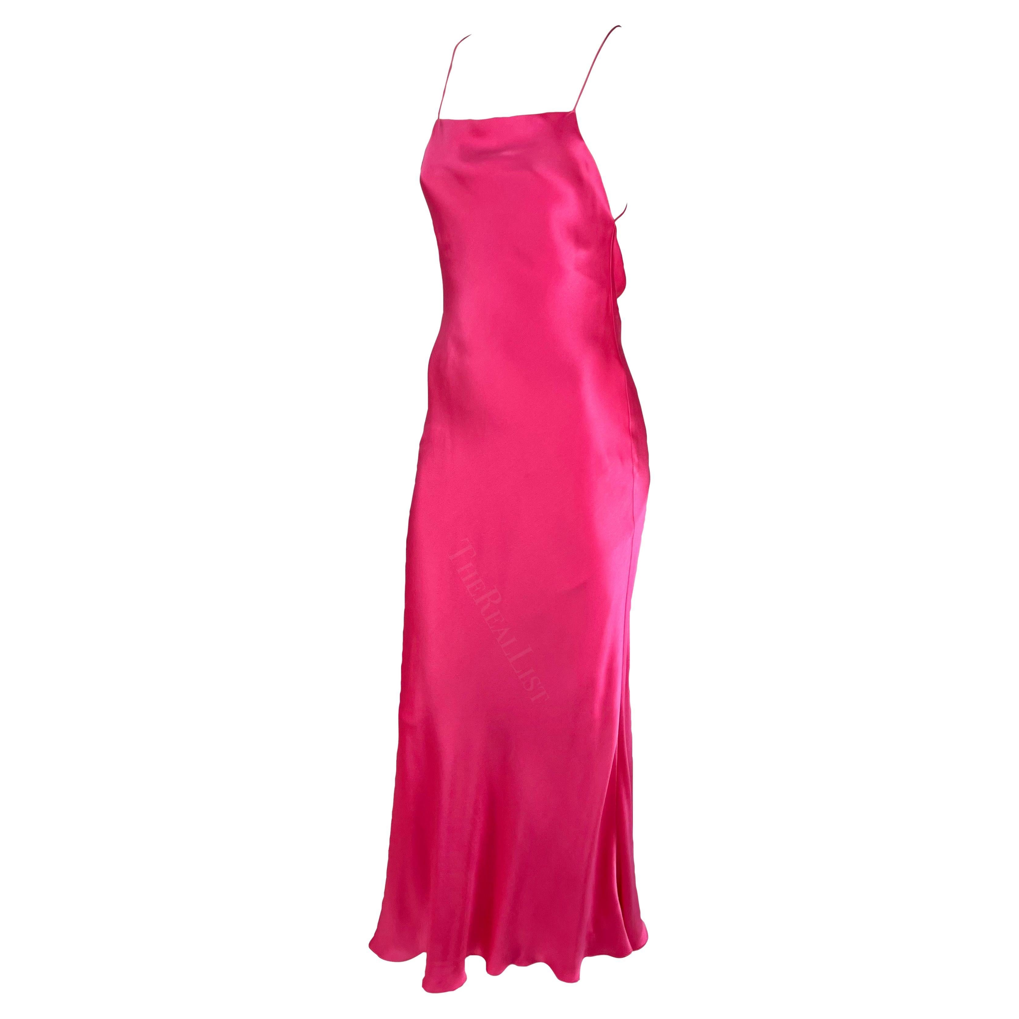 S/S 2004 Ralph Lauren Runway Hot Pink Silk Satin Backless Slip Gown  For Sale 2