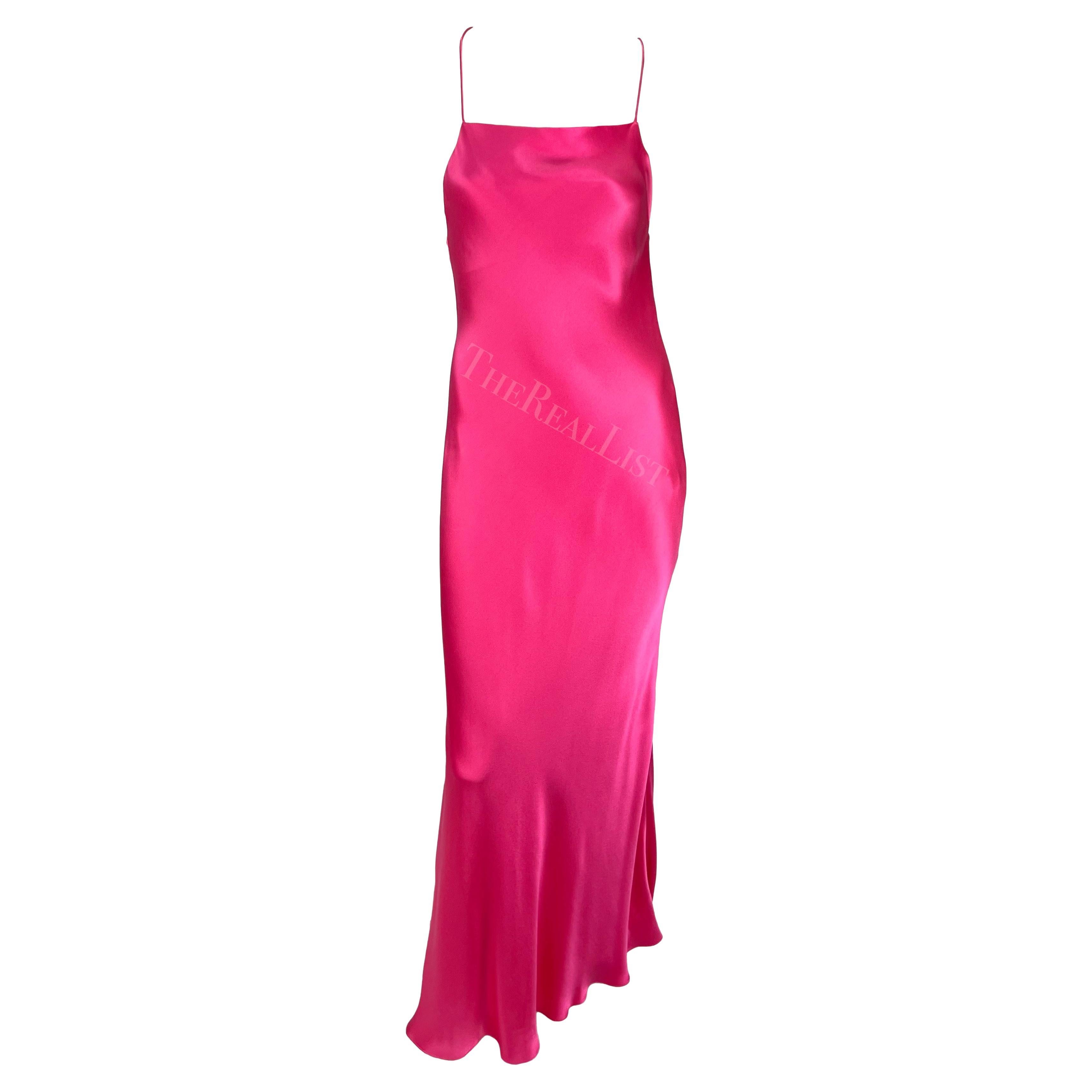 S/S 2004 Ralph Lauren Runway Hot Pink Silk Satin Backless Slip Gown  For Sale 3