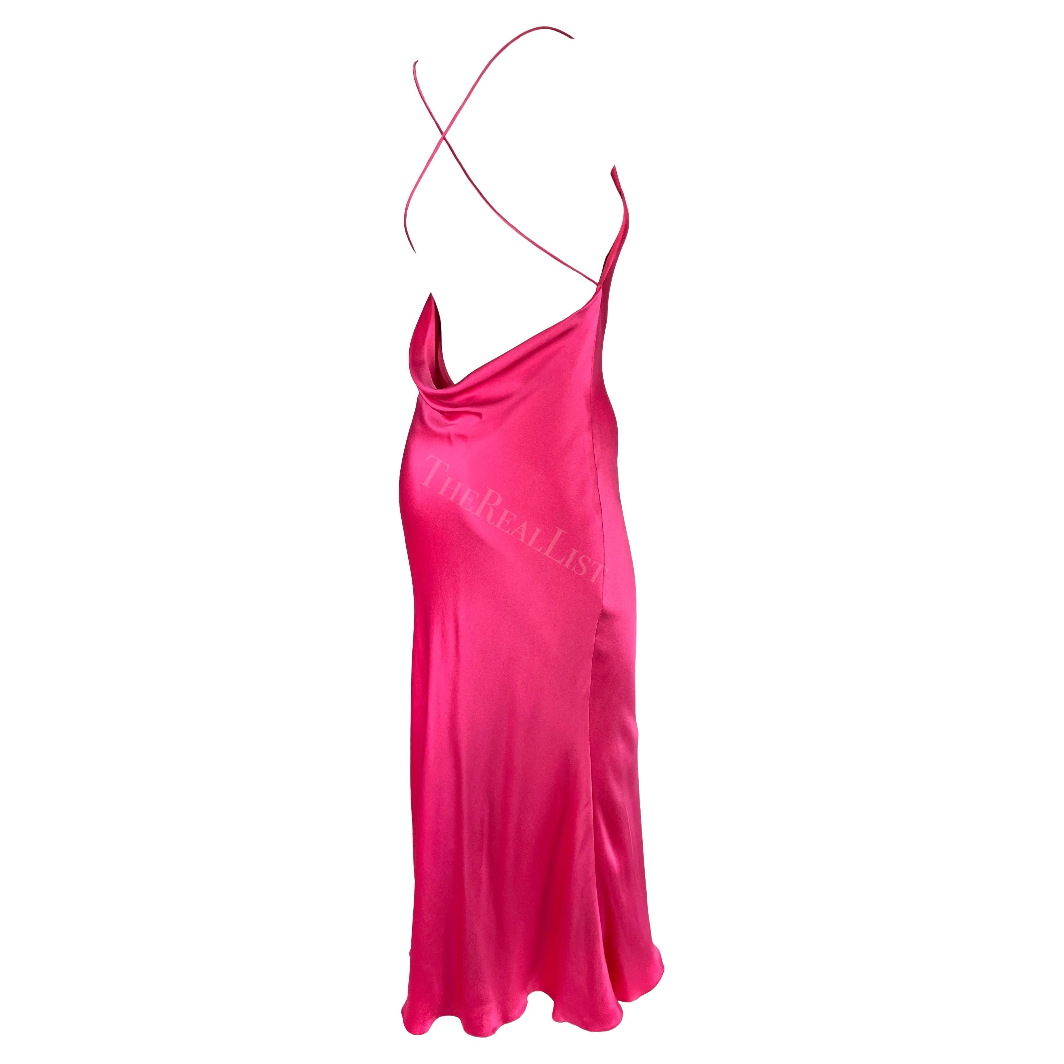 S/S 2004 Ralph Lauren Runway Hot Pink Silk Satin Backless Slip Gown  For Sale