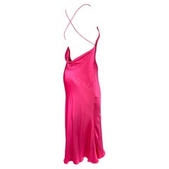 S/S 2004 Ralph Lauren Runway Hot Pink Silk Satin Backless Slip Gown (robe à bretelles sans manches en satin de soie) 